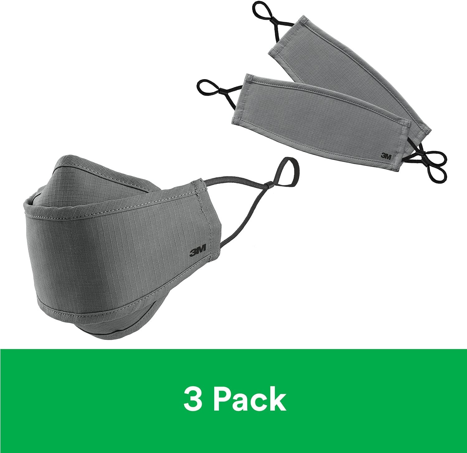 3M Daily Face Mask, Reusable, Washable, Adjustable Ear Loops, Lightweight Cotton Fabric, 3 Pack