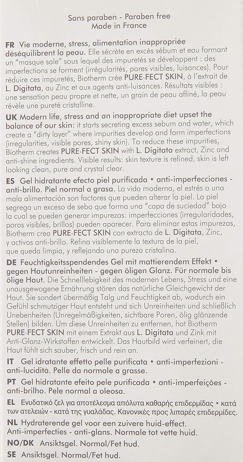 Biotherm Pure-Fect Pure Skin Effect Hydrating Gel Normal to Oily Skin for Unisex, 1.69 Ounce
