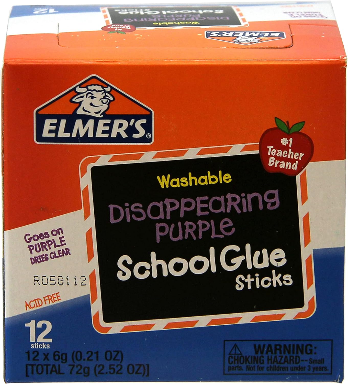 Elmer's Disappearing Purple School Glue Sticks, Washable, 6 Grams, 12 Count