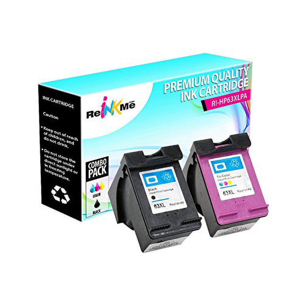 ReInkMe 2 Pack Remanufactured 63XL Black & Color Ink Cartridges for HP 3830 4650