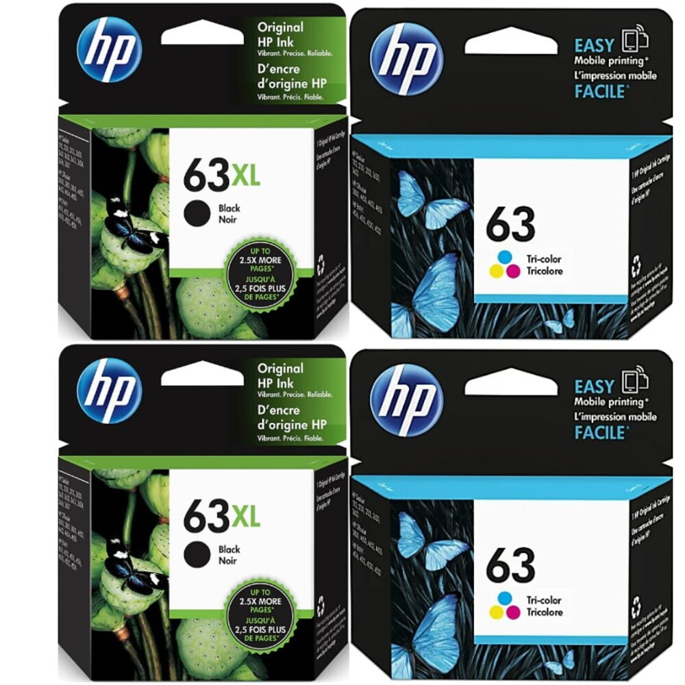 2x Original HP 63XL Black & 63 Tri-Color Ink Cartridges, Genuine OEM Inks in Retail Box, Multi-Pack Save Your Money (F6U64AN & F6U61AN)