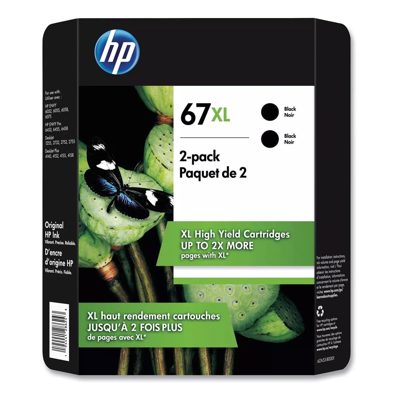 HP 67XL, 2-Pack High Yield Black Original Toner Cartridges