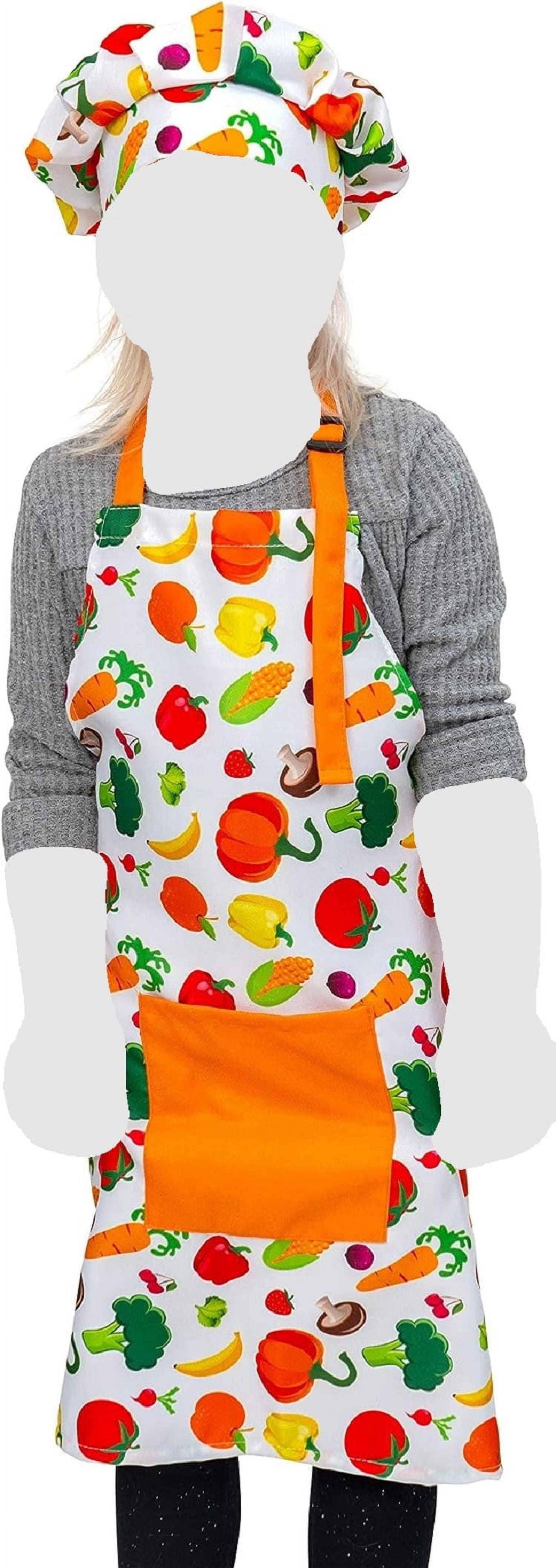 Kids Lovely Apron and Chef Hat with Adjustable Neck Strap for Culinary Cooking Baking Kitchen Play Gardening Fun Painting