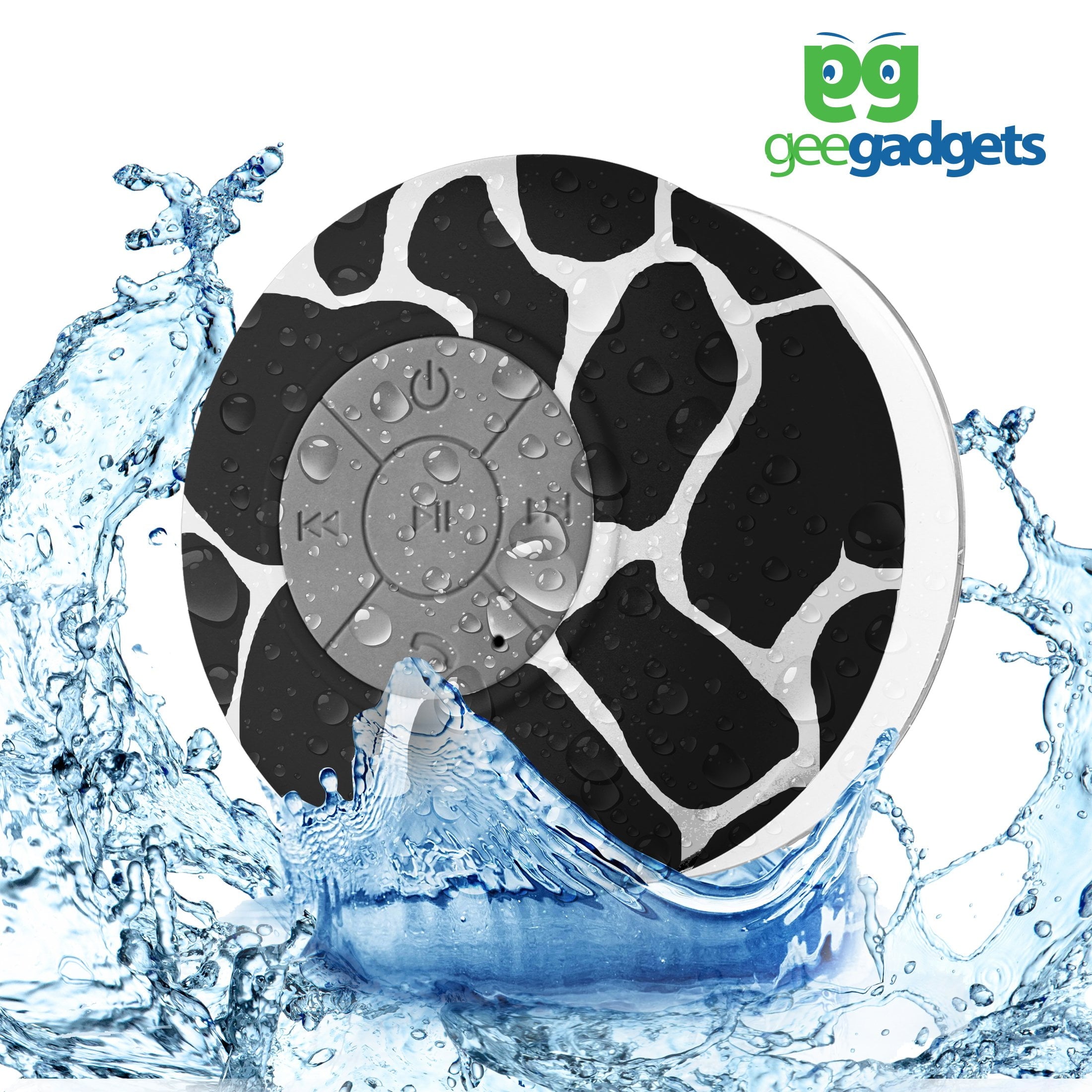 Portable Bluetooth Shower Speaker with Suction Cup - Waterproof, Built in Mic, Universal Phone & Tablet Compatibility - Black and White - by Gee Gadgets