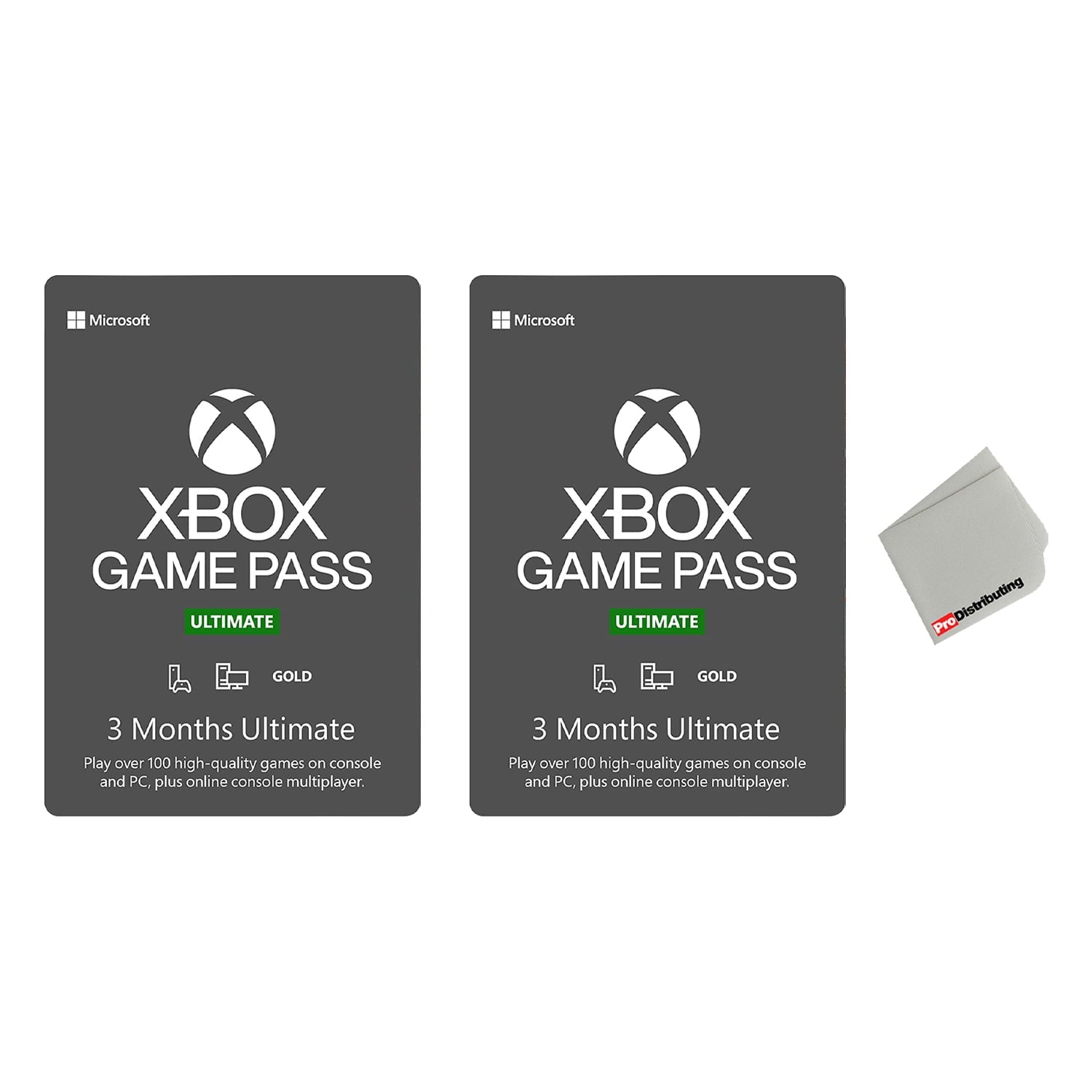 2-Pack Xbox Game Pass Ultimate: 3 Month Membership - Physical Card with Microfiber Cleaning Cloth