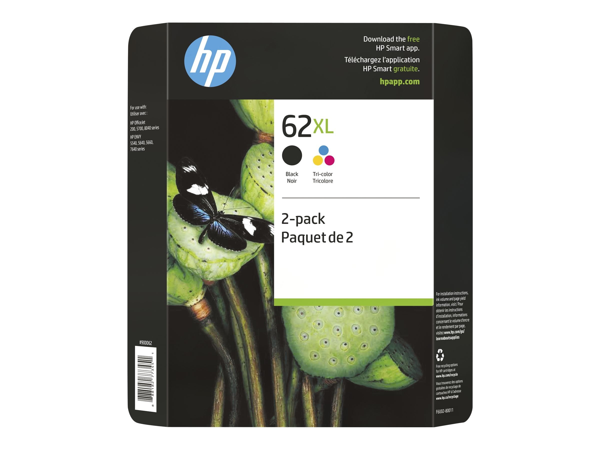 HP 62XL Value Pack - 2-pack - High Yield - black, color (cyan, magenta, yellow) - original - ink cartridge / paper kit - for ENVY 55XX, 56XX, 76XX; Officejet 200, 250, 57XX, 8040