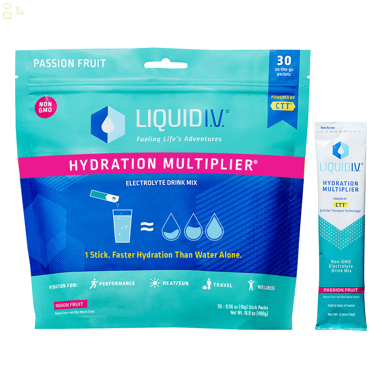 Liquid I.V. Hydration Multiplier, 30 Individual Serving Stick Packs in Resealable Pouch, Passion Fruit