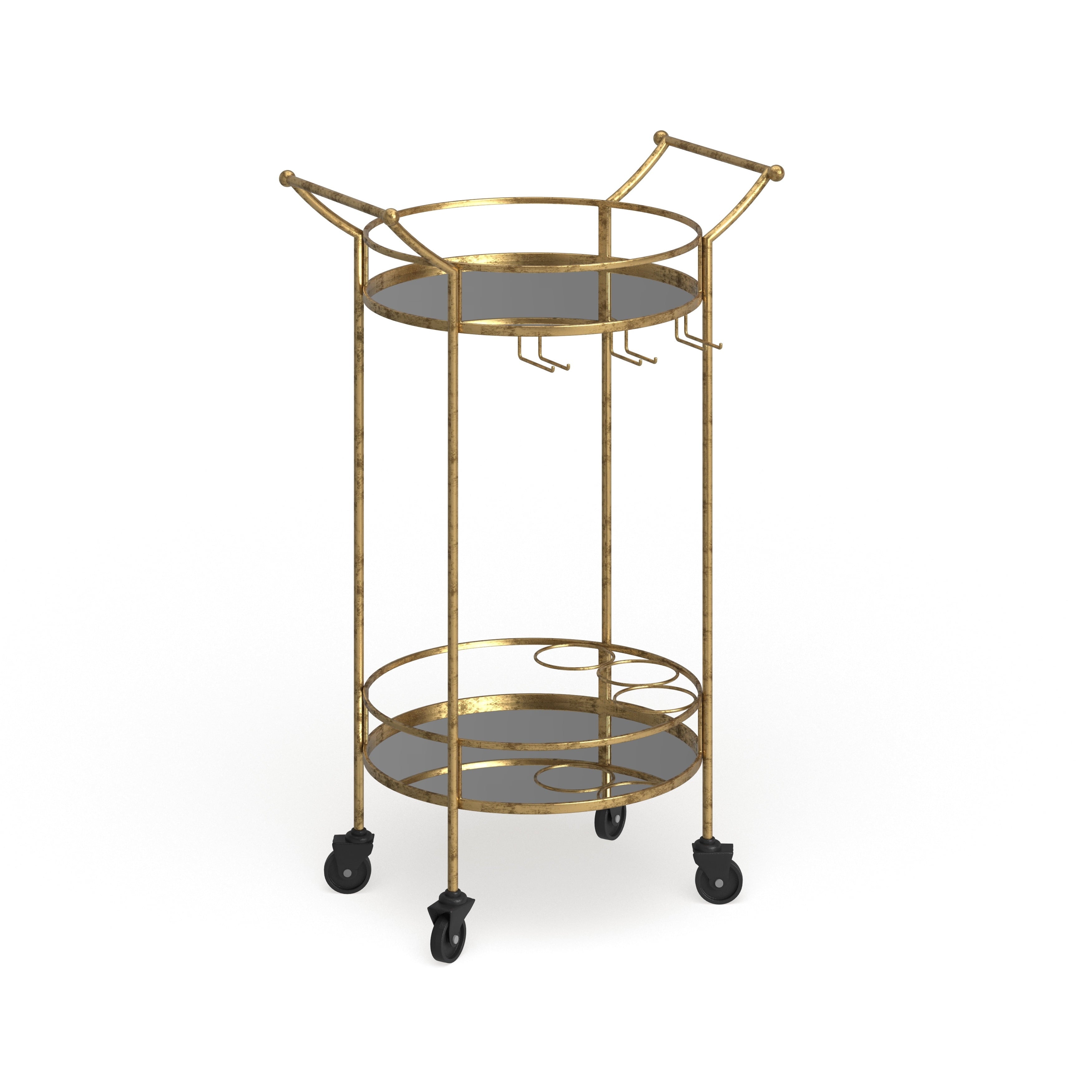 Linon Round Gold Metal Bar Cart