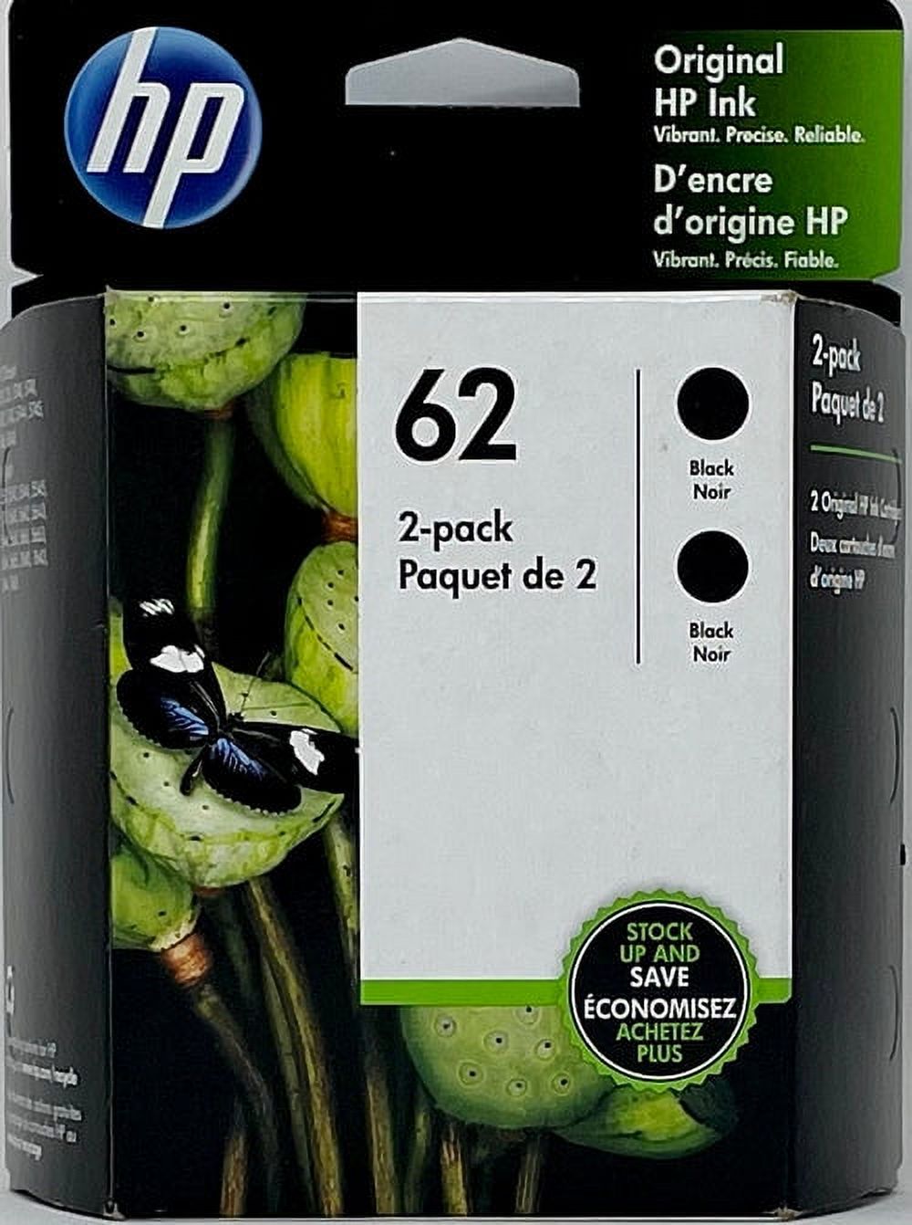 62 | 2 Ink Cartridges | Black | Works with  ENVY 5500 Series, 5600 Series, 7600 Series,  OfficeJet 200, 250, 258, 5700 Series, 8040 | C2P04AN