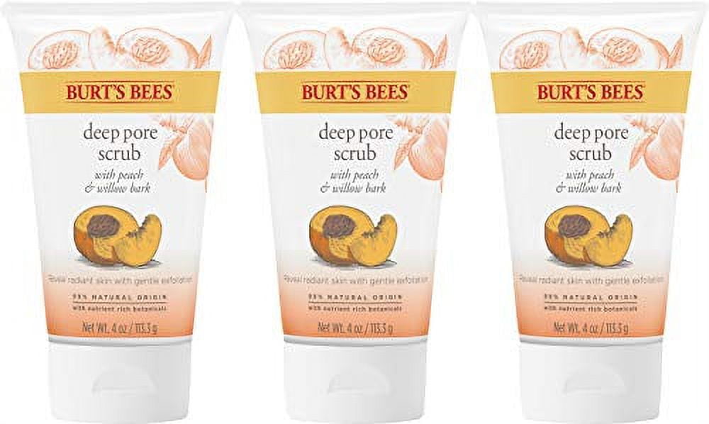 Burt's Bees Peach and Willow Bark Deep Pore Scrub, Exfoliating Facial Scrub, 4 Ounces (Pack of 3)