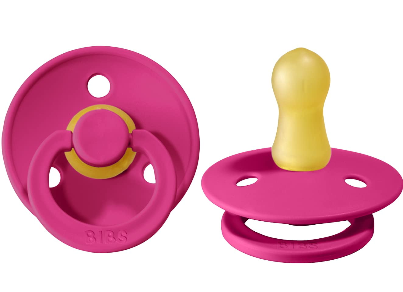 BIBS Baby Pacifier | BPA-Free Natural Rubber | Made in Denmark | Raspberry 2-Pack (0-6 Months)