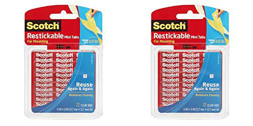 Scotch Brand x 0.5-inch, Clear, 72 Scotch Restickable Mini Tabs, 0.5"x0.5", (R103), Count 2 Pack