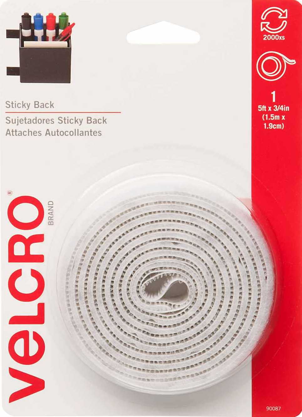 VELCRO Brand - Sticky Back Hook and Loop Fasteners, Peel and Stick Permanent Adhesive Tape and Circles Keeps Classrooms, Home, and Offices Organized, 18in x 3/4in Tape and 3/4in Circles 12ct White