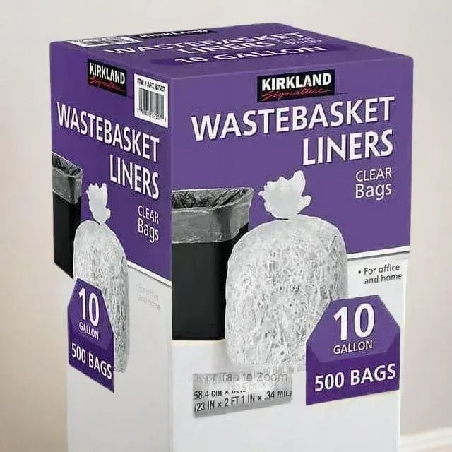 KS 10-Gallon Wastebasket Liner, Clear, 500-count