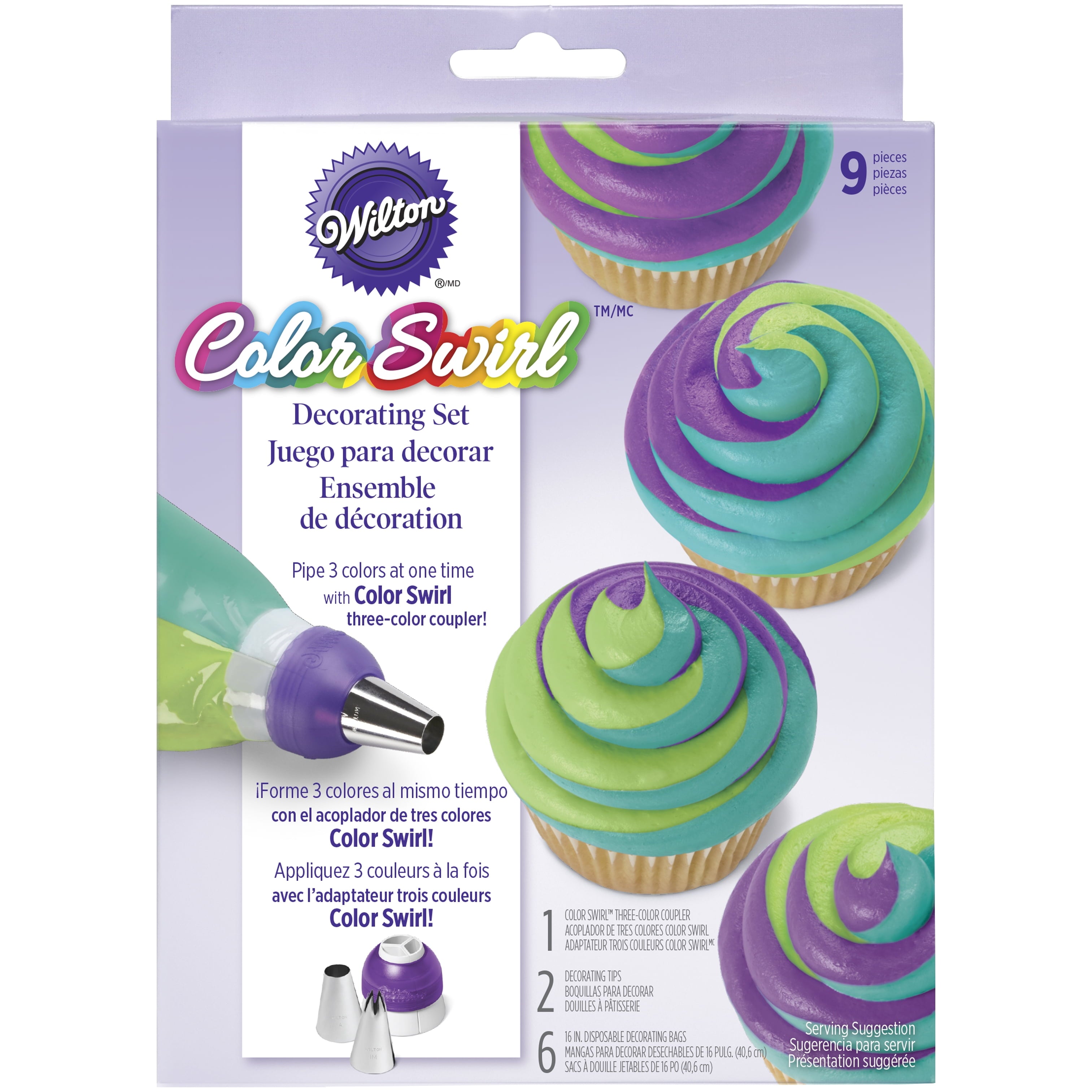 Wilton ColorSwirl 3-Color Coupler Decorating Kit, 9 pc