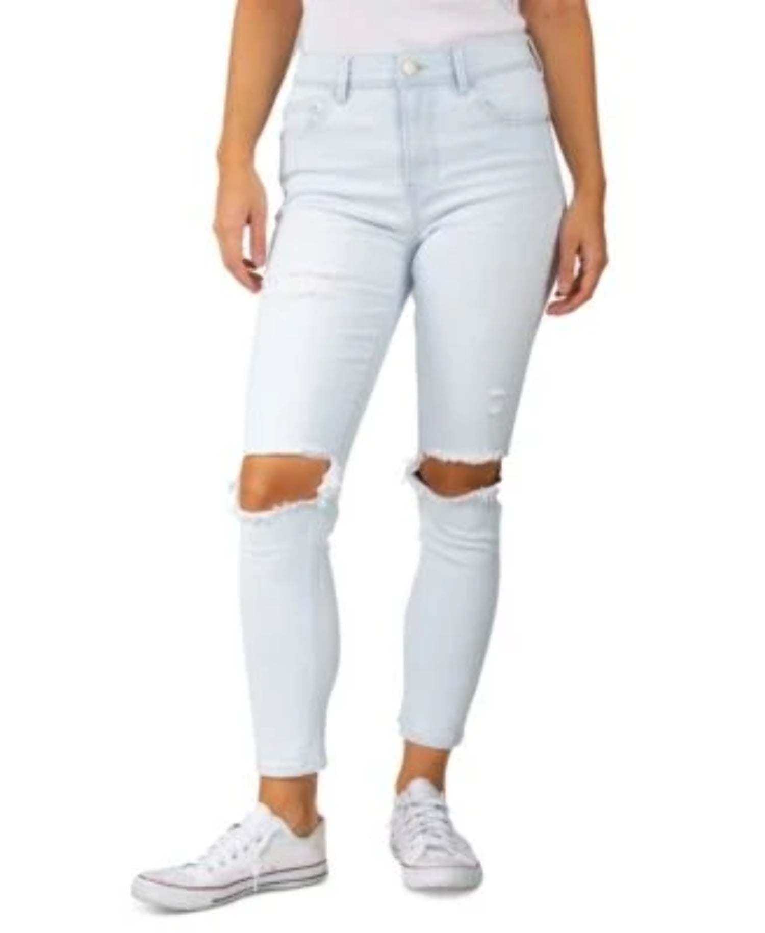 Indigo Rein Juniors High Rise Distressed-Knee Skinny Jeans Med