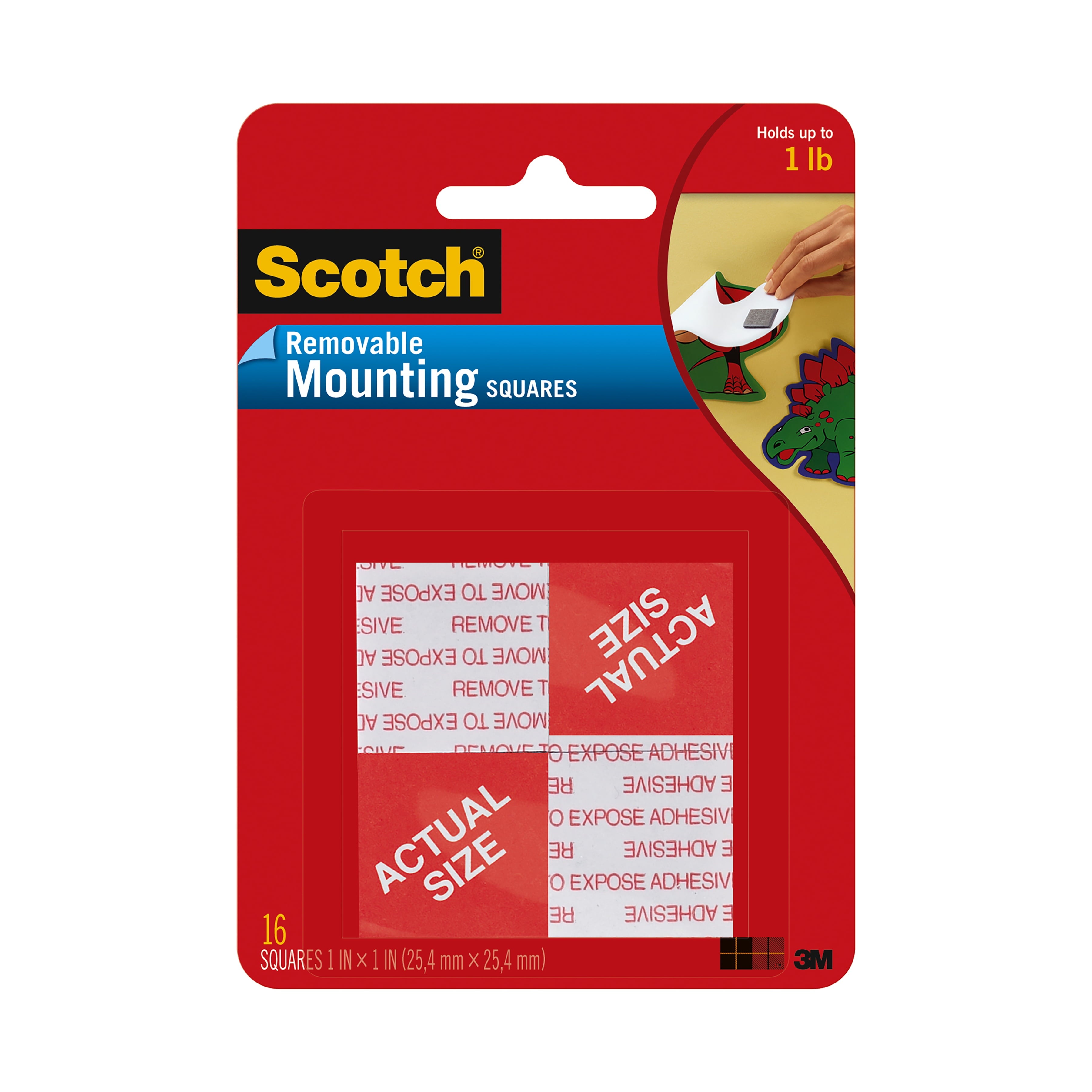 Scotch Removable Mounting Squares, 1 in. x 1 in., White, 16/Pack