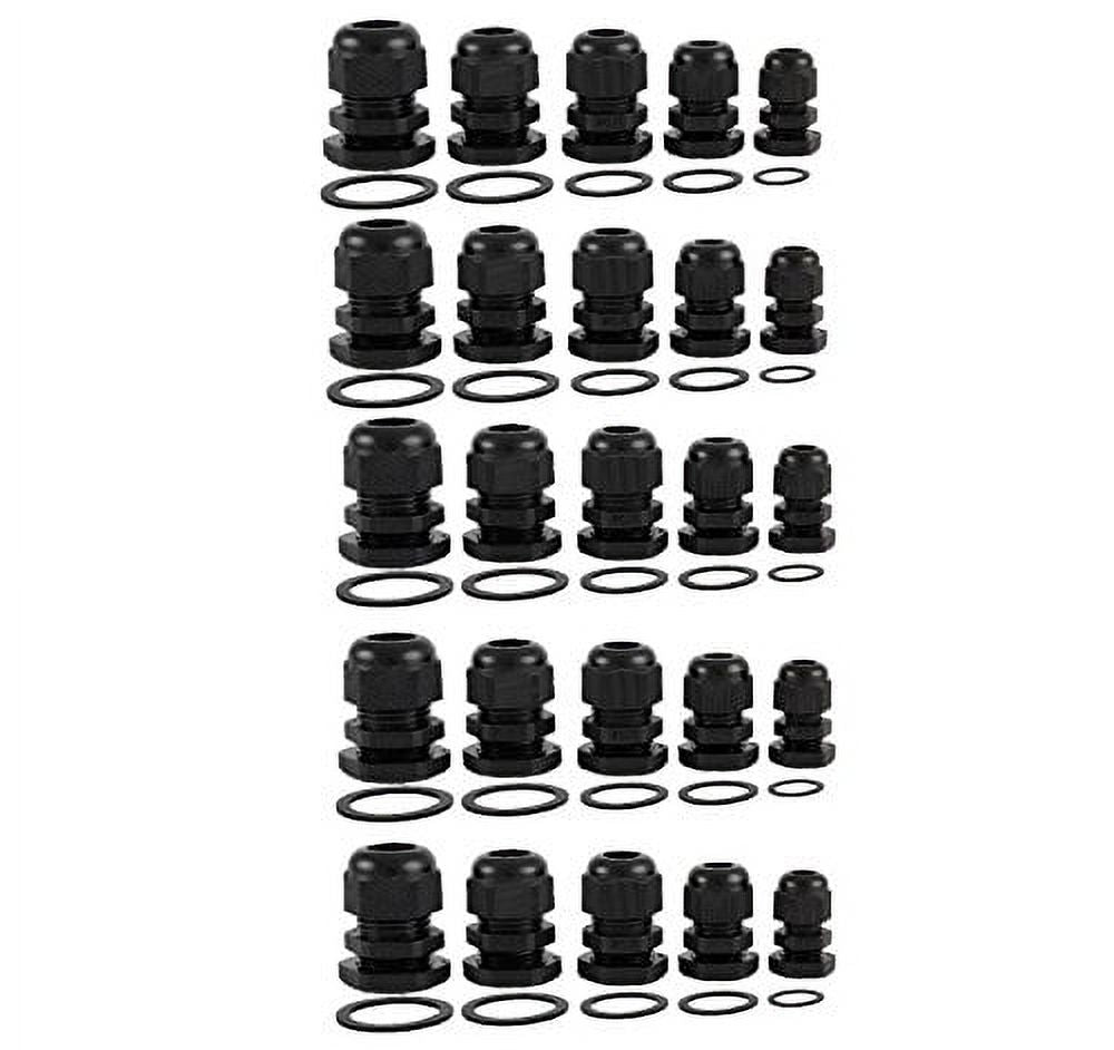 Waterproof Cable Gland Joints - Adjustable Lock Nut - 3.5 to 13mm - Heavy Duty Electrical Wiring Connector Fittings - PG7, PG9, PG11, PG13.5, PG16-25 Pcs - Black - by Gee Gadgets