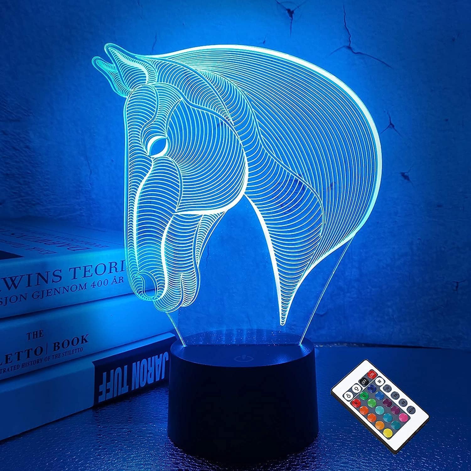 3D Illusion Night Light for Kids 3D LED Lamps Touch & Remote Control 3D Illusion Night Light 16 Colors + 7 Colors Changing Boys Room Decor Child Kids Gifts (Horse)