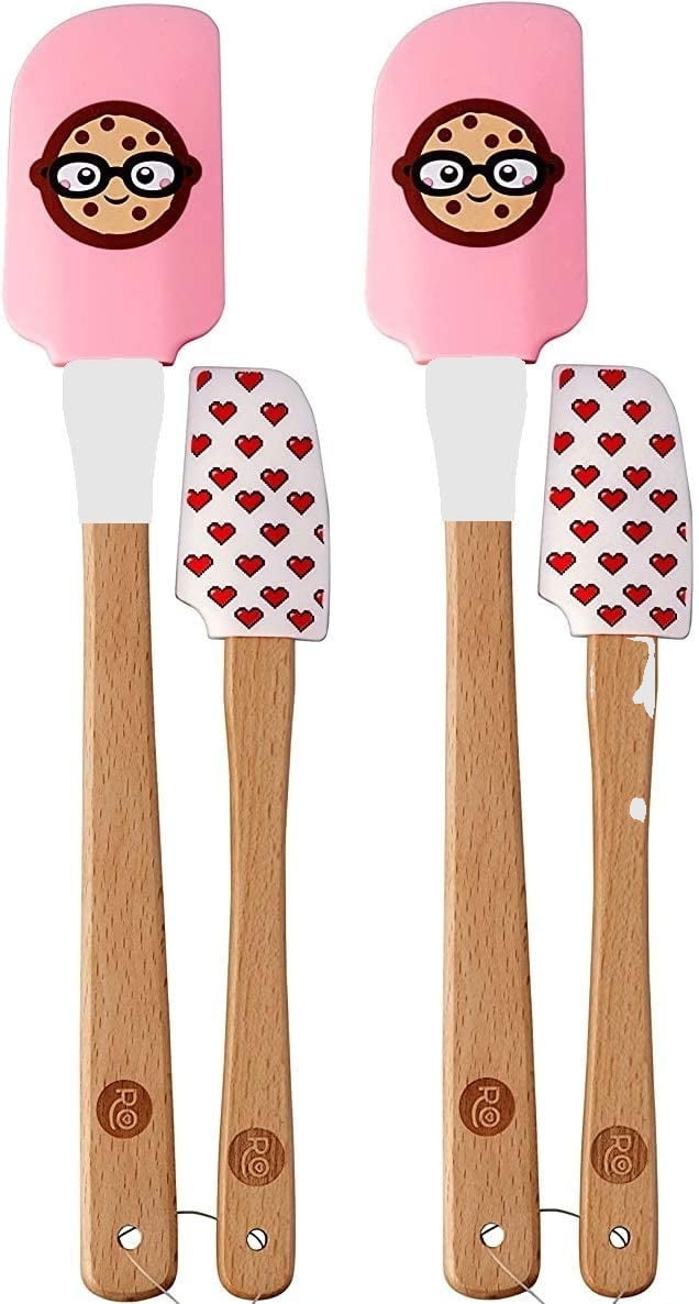 Heat Resistant Silicone Spatulas Set - Rubber Spatula Kitchen Utensils Non-Stick for Cooking, Baking and Mixing - Ergonomic, Dishwasher Safe Bakeware Set of 4 beechwood handle