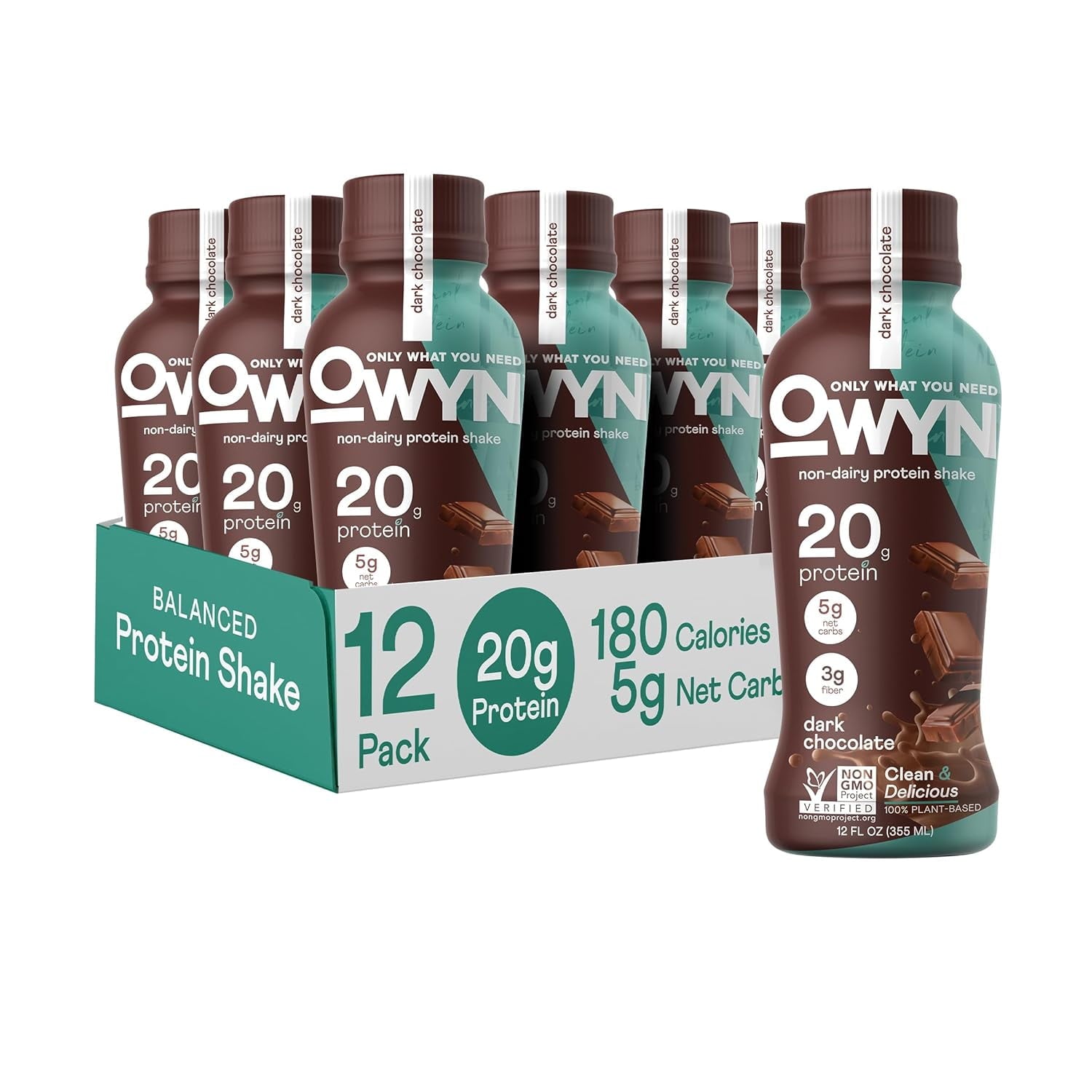 OWYN, Vegan Protein Shake, Dark Chocolate,12 Fl Oz (Pack of 12), 100-Percent Plant-Based, Dairy-Free, Gluten-Free, Soy-Free, Tree Nut-Free, Egg-Free, Allergy-Free, Vegetarian, Kosher