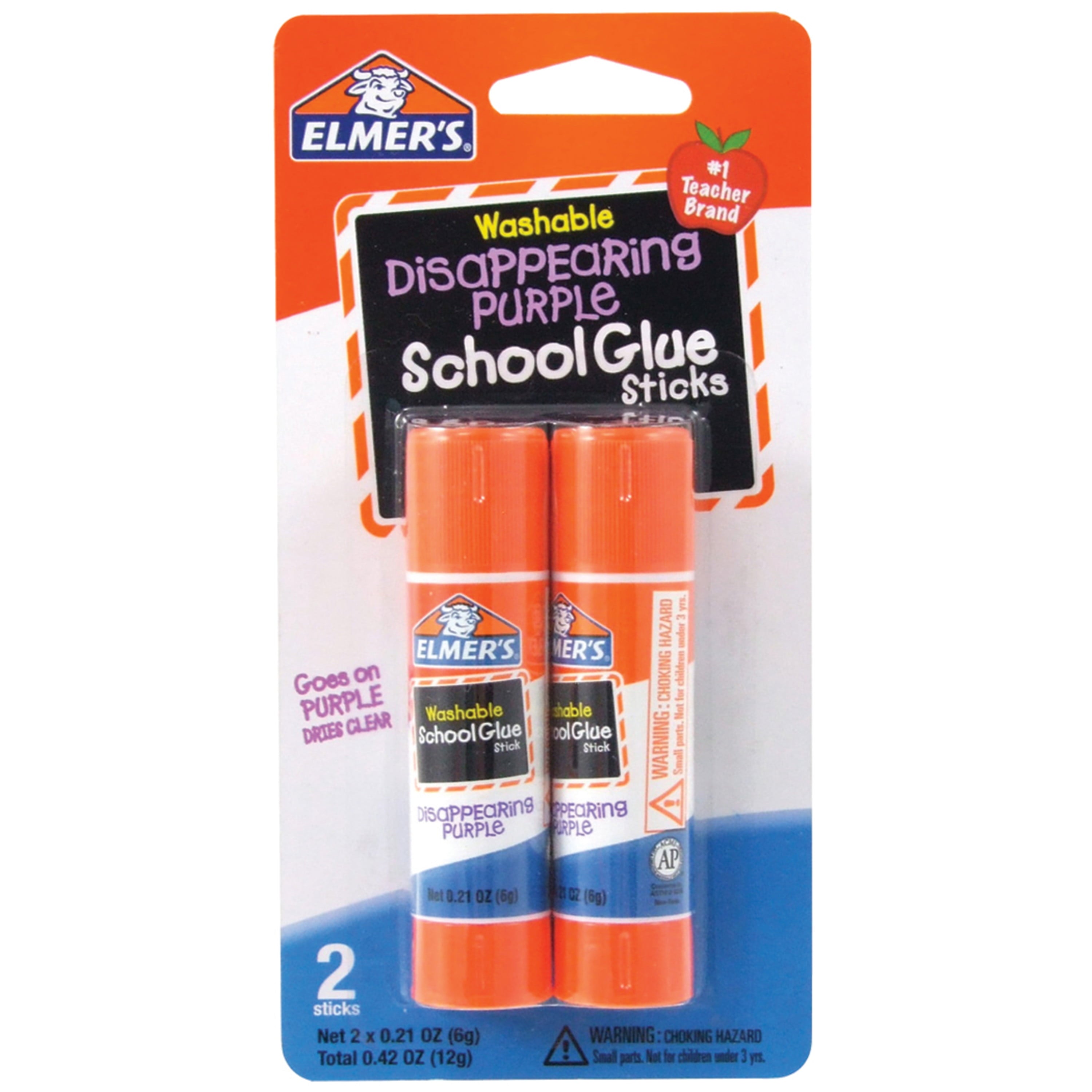 Elmer's Disappearing Purple School Glue Sticks, Washable, 2 Count