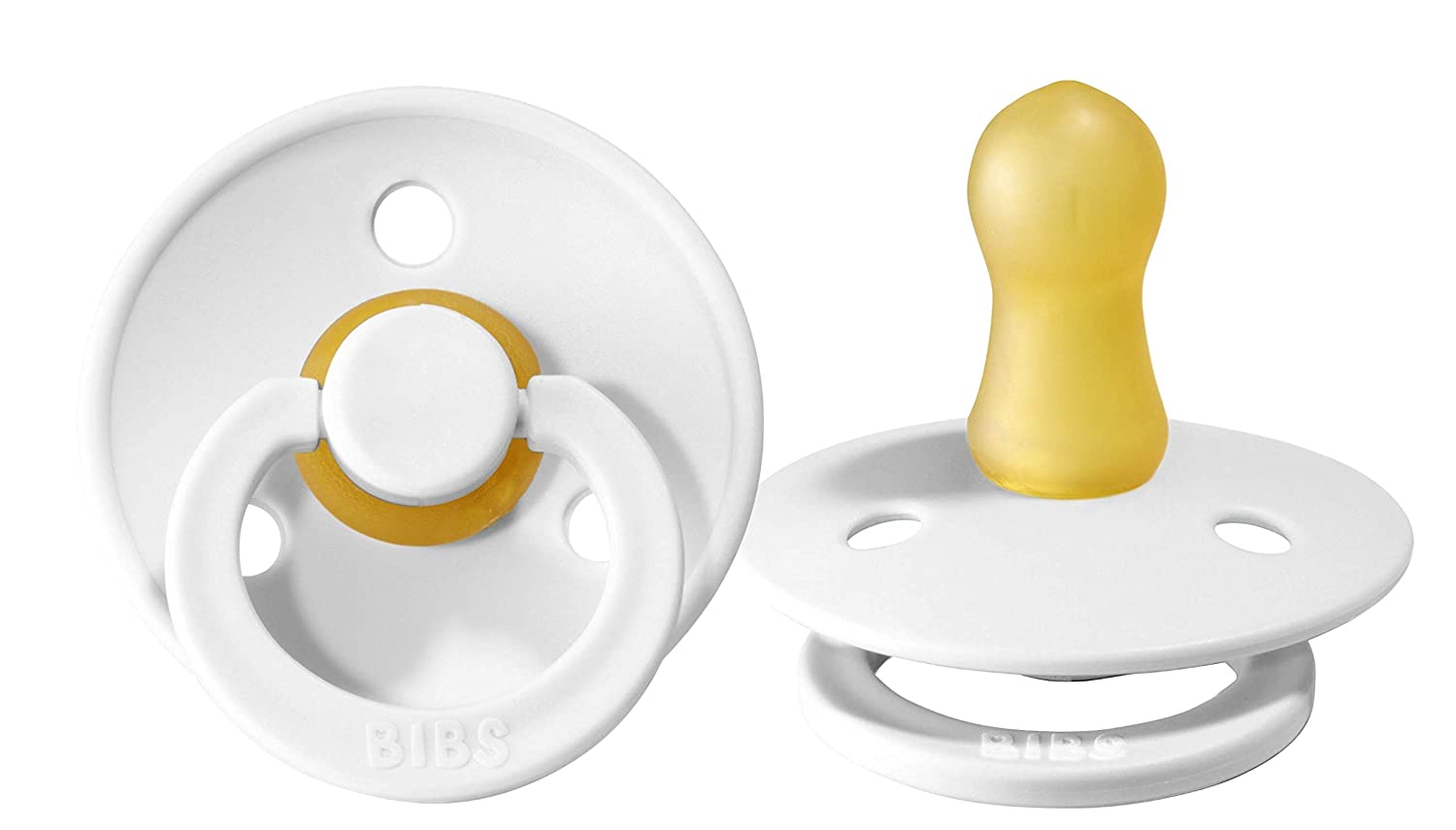 BIBS Baby Pacifier | BPA-Free Natural Rubber | Made in Denmark | White 2-Pack (0-6 Months)