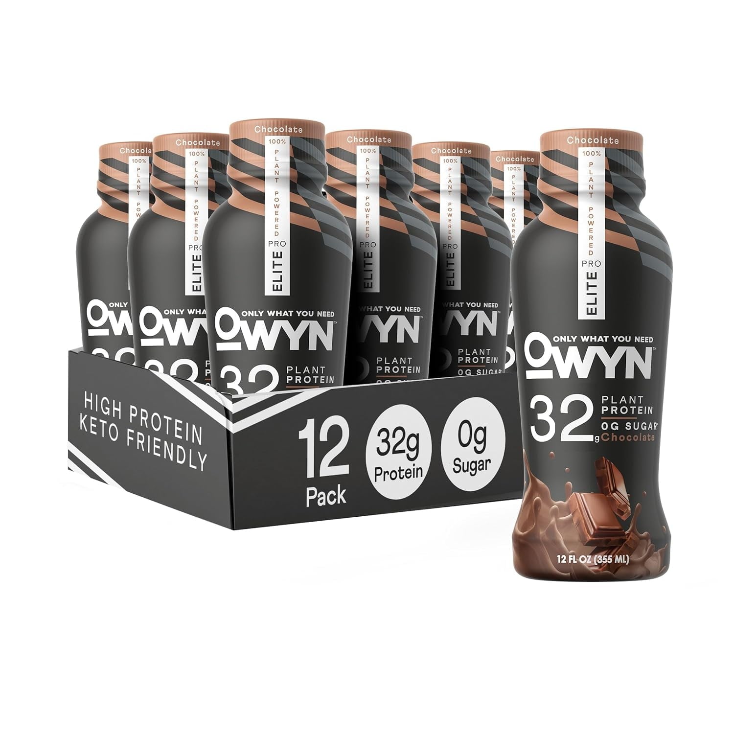 OWYN Pro Elite – High Protein (35g), Zero Sugar, Keto, Vegan Protein Shake | Chocolate, 12 Fl Oz (Pack of 12) | Dairy-Free, Gluten-Free, Soy-Free, Low Carb