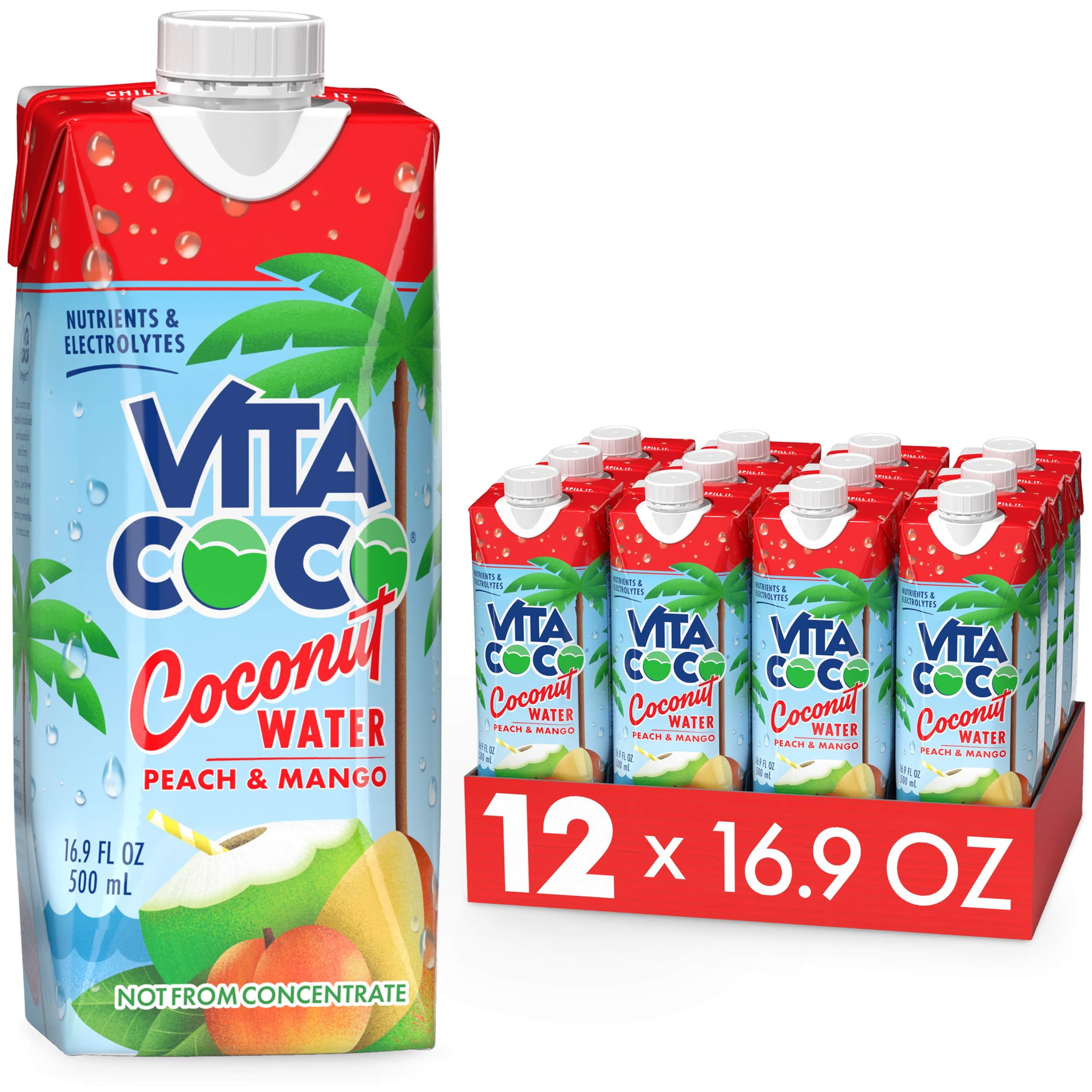 (12 Pack)Vita Coco Coconut Water, Peach Mango, 16.9 Fl Oz Tetra