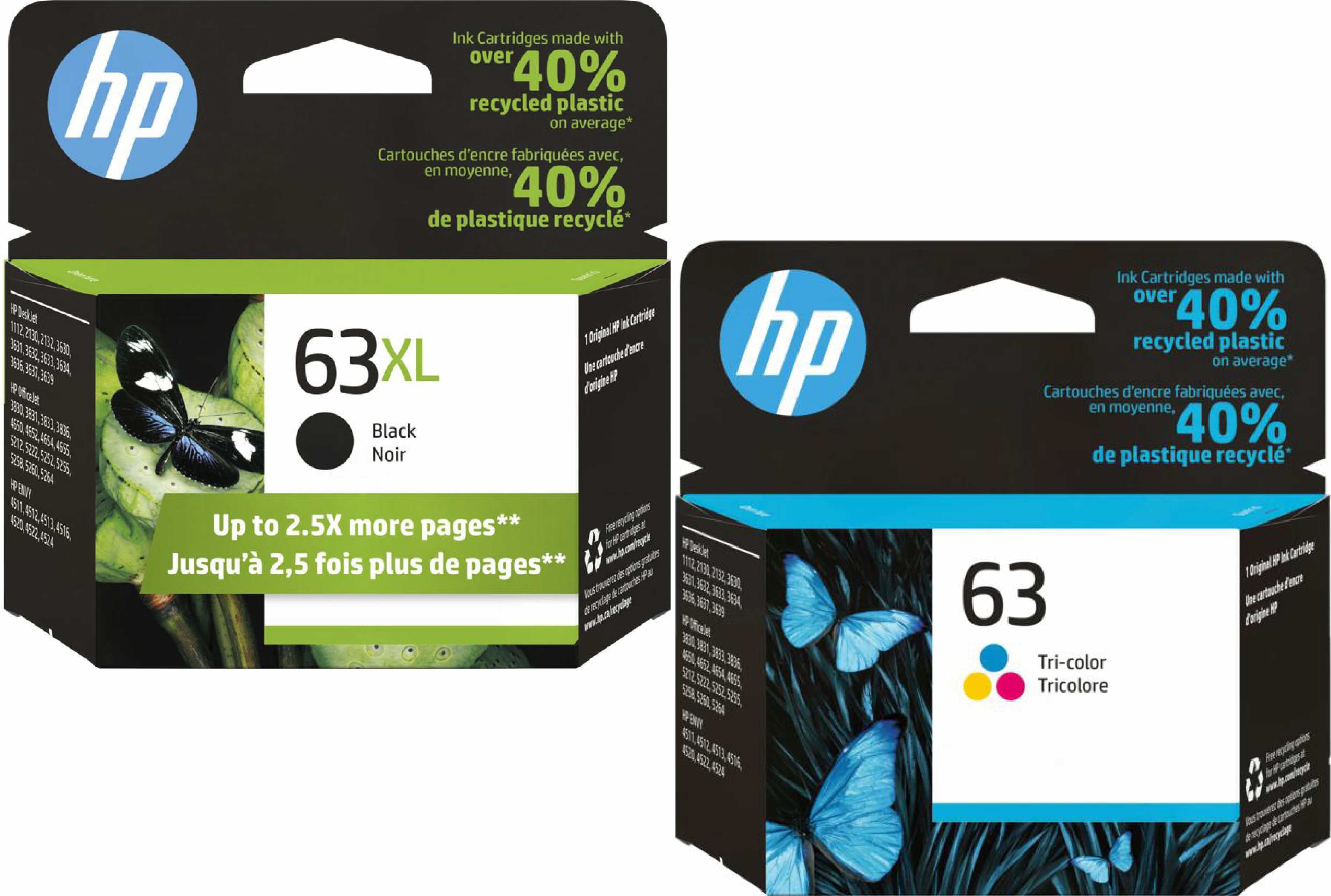 Original HP 63XL Black and 63 Standard Tricolor (Cyan, Yellow, Magenta) Inkjet Color Cartridge