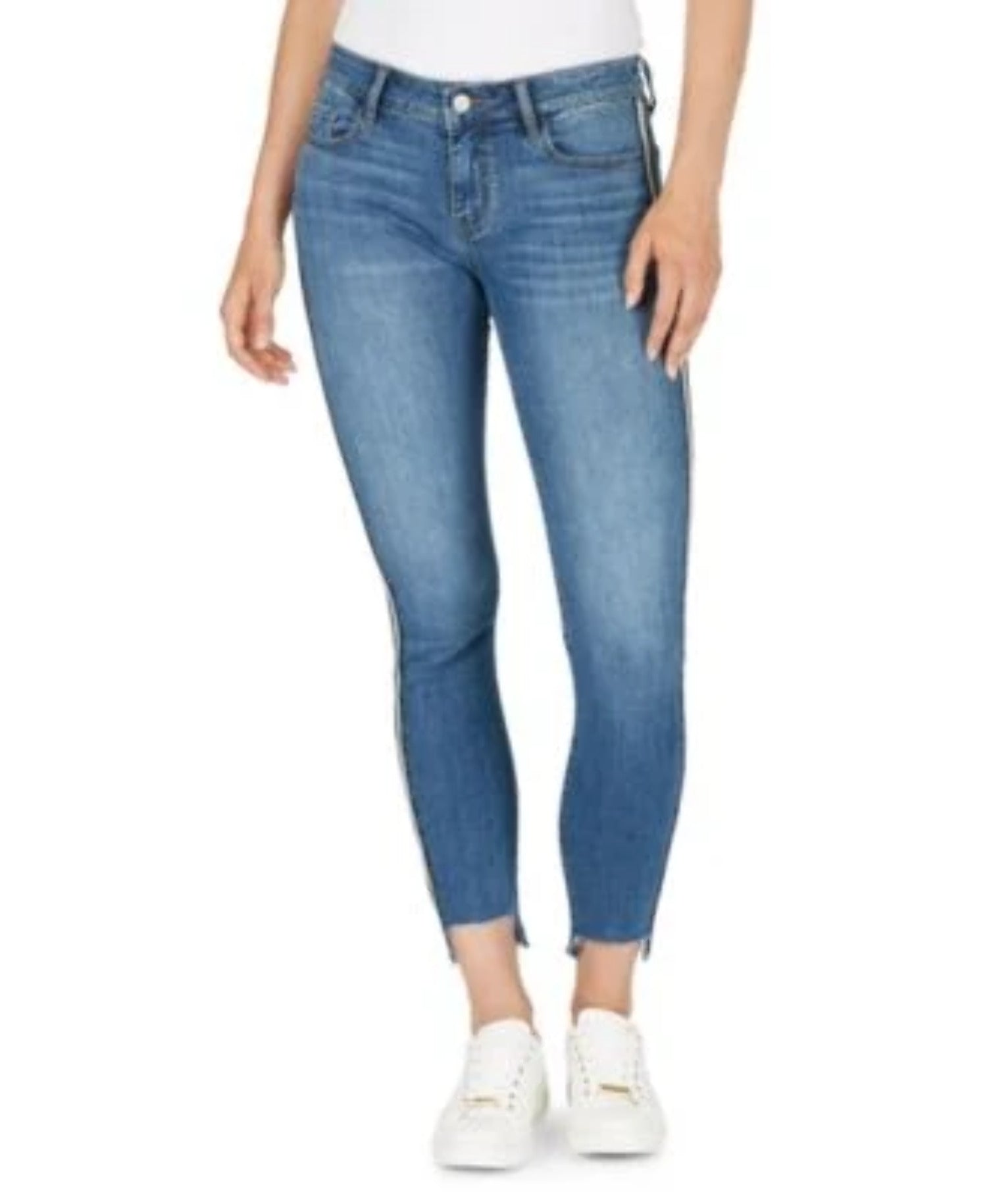 Numero Mid-Rise Side-Stripe Step-Hem Skinny Ankle Jeans 29