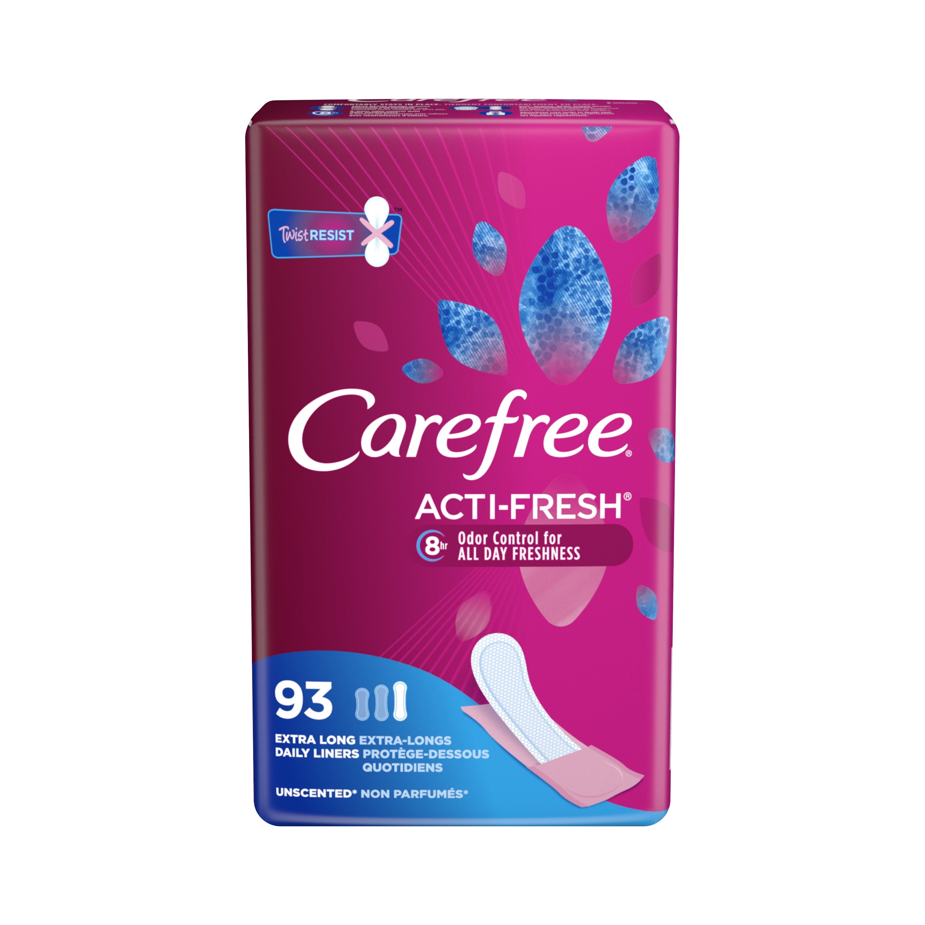 Carefree Acti-Fresh Extra Long Pantiliners To Go, Unscented, 93 Ct | 2 Packs - 186 counts total