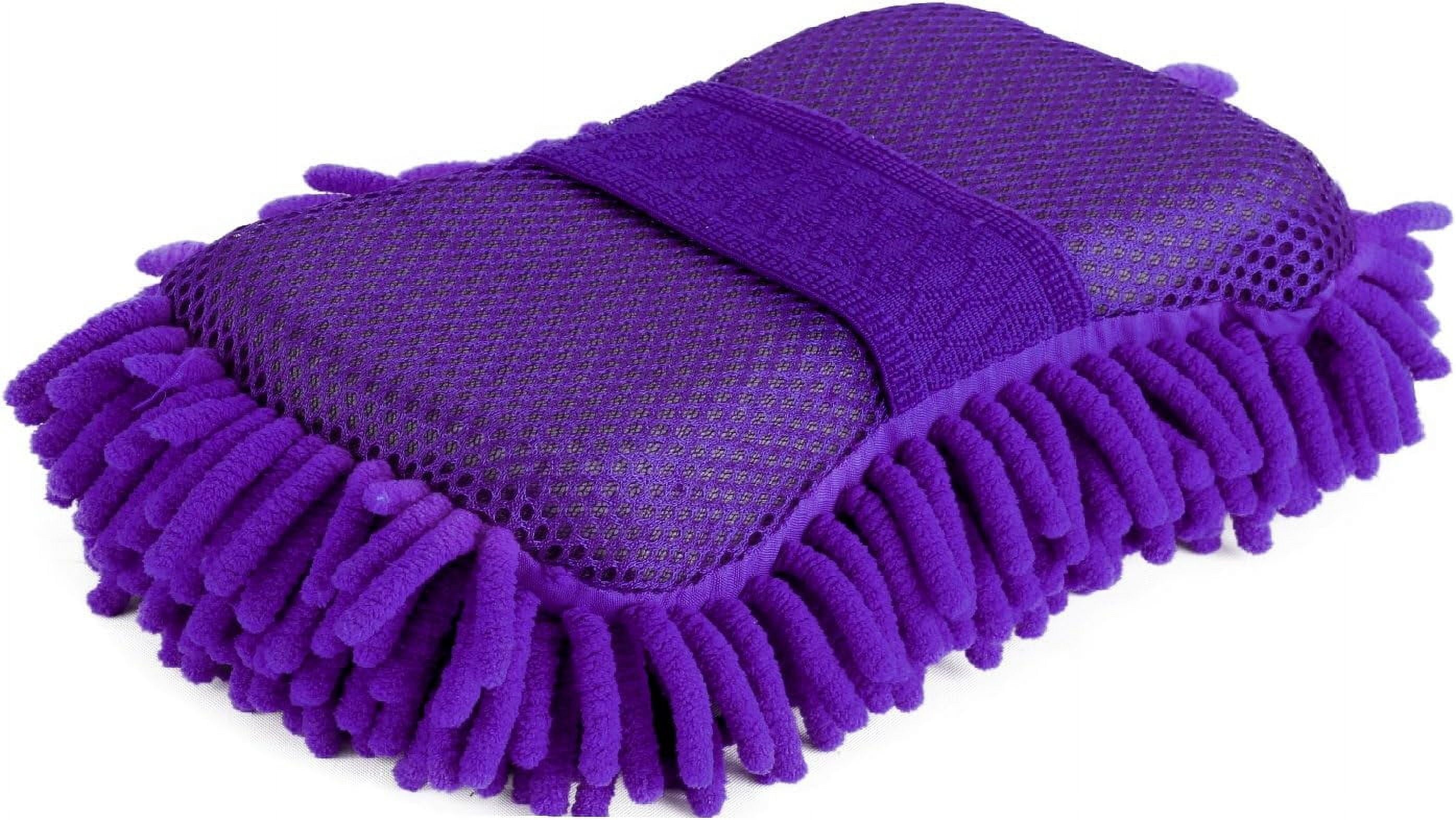 Gee Gadgets Two Sided Car Wash Sponge – Chenille Microfiber Dual Scrubber with Built-in Hand Strap – Absorbent and Scratch-Free Clean - Purple