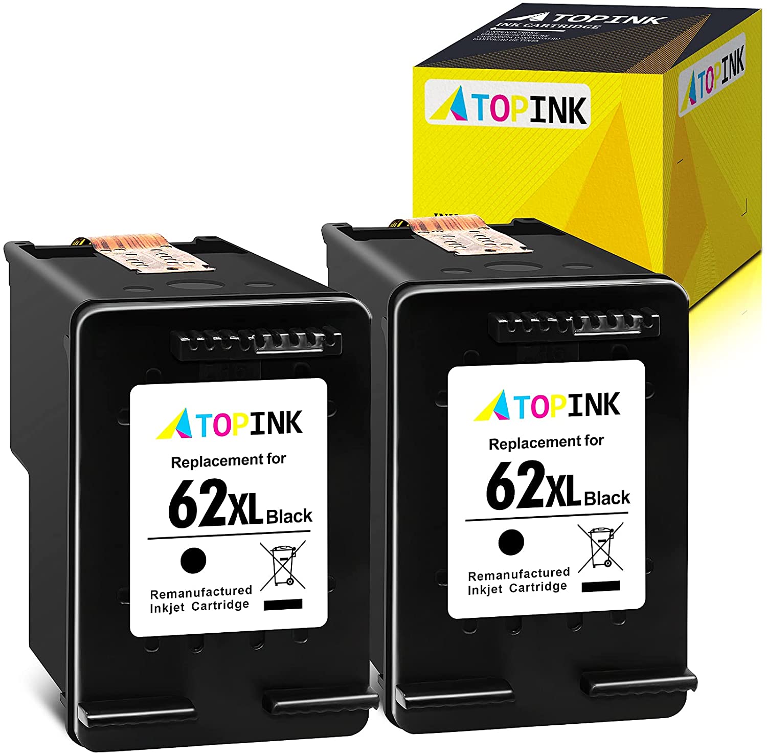 ATOPINK Remanufactured Ink Cartridge Replacement for HP 62XL 62 XL Compatible with OfficeJet 5740 250 200 8040 5745 5744 Envy 5660 5540 5640 7640 5661 5642 5542 5643 5665 5663 5664 7643 (Black) 2-Pack