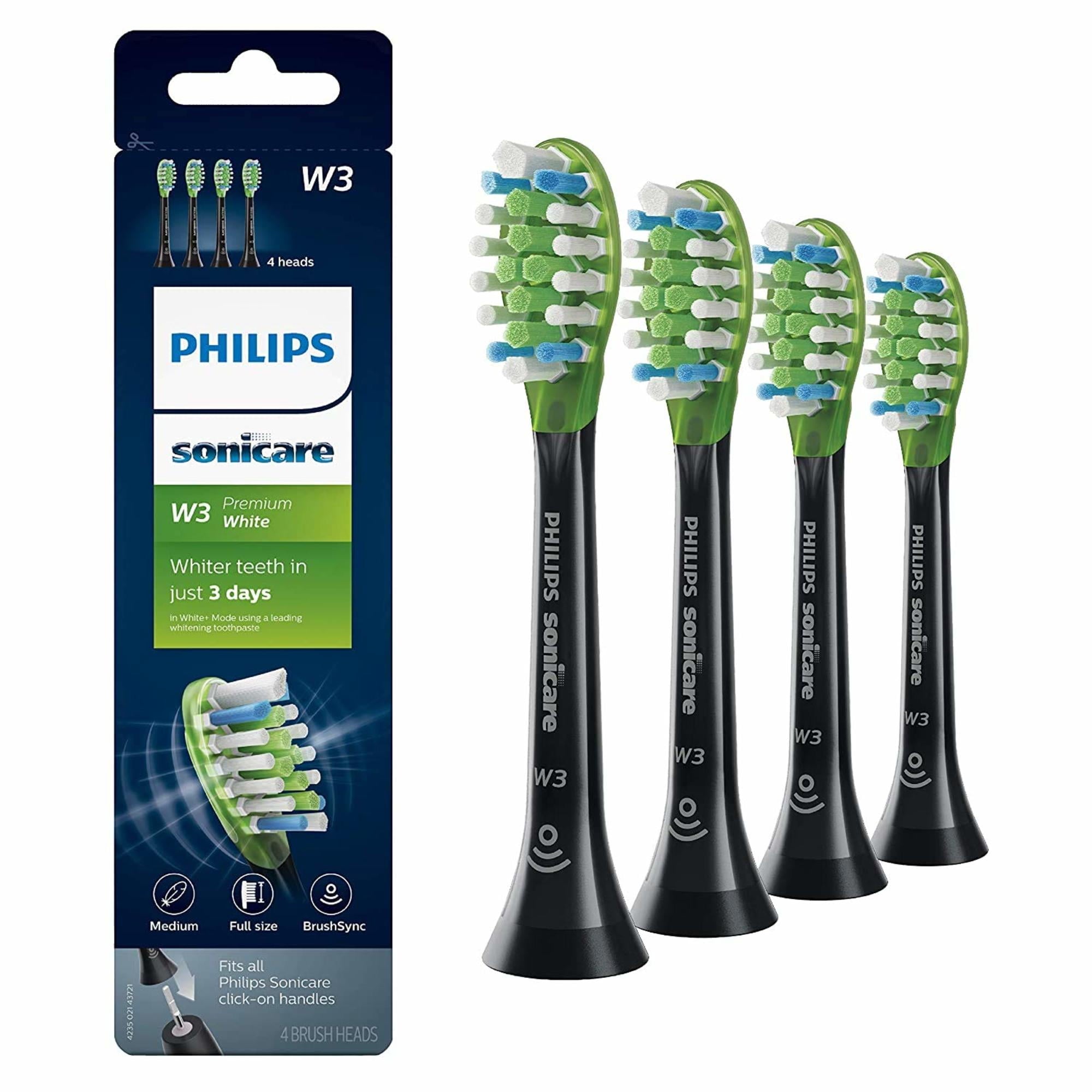 Philips Sonicare Premium White Replacement Toothbrush Heads, HX9064/95, Brushsync Technology, Black 4-pk