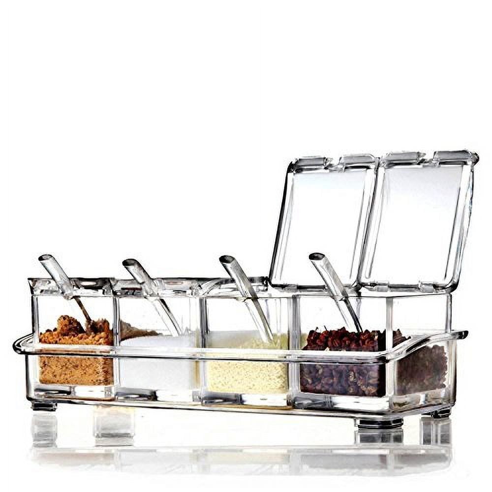 Clear Seasoning Rack Spice Pots by AIQI 4 Piece Acrylic Seasoning Box Storage Container Condiment Jars Cruet with Cover and S