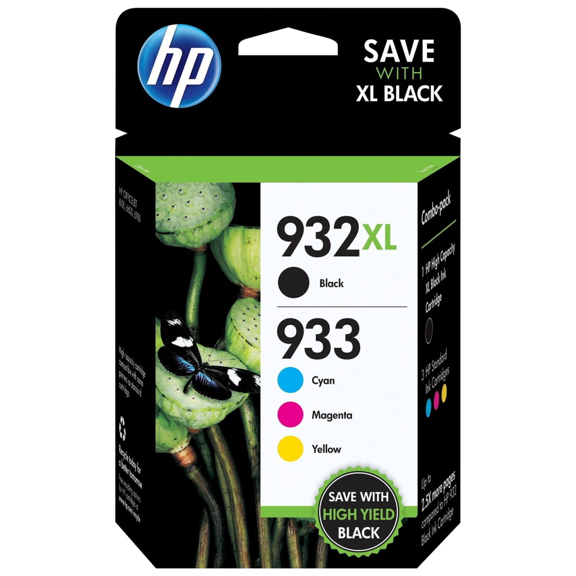 HP 932XL/933 High Yield Black and Standard Cyan, Magenta, Yellow Color Ink Cartridges