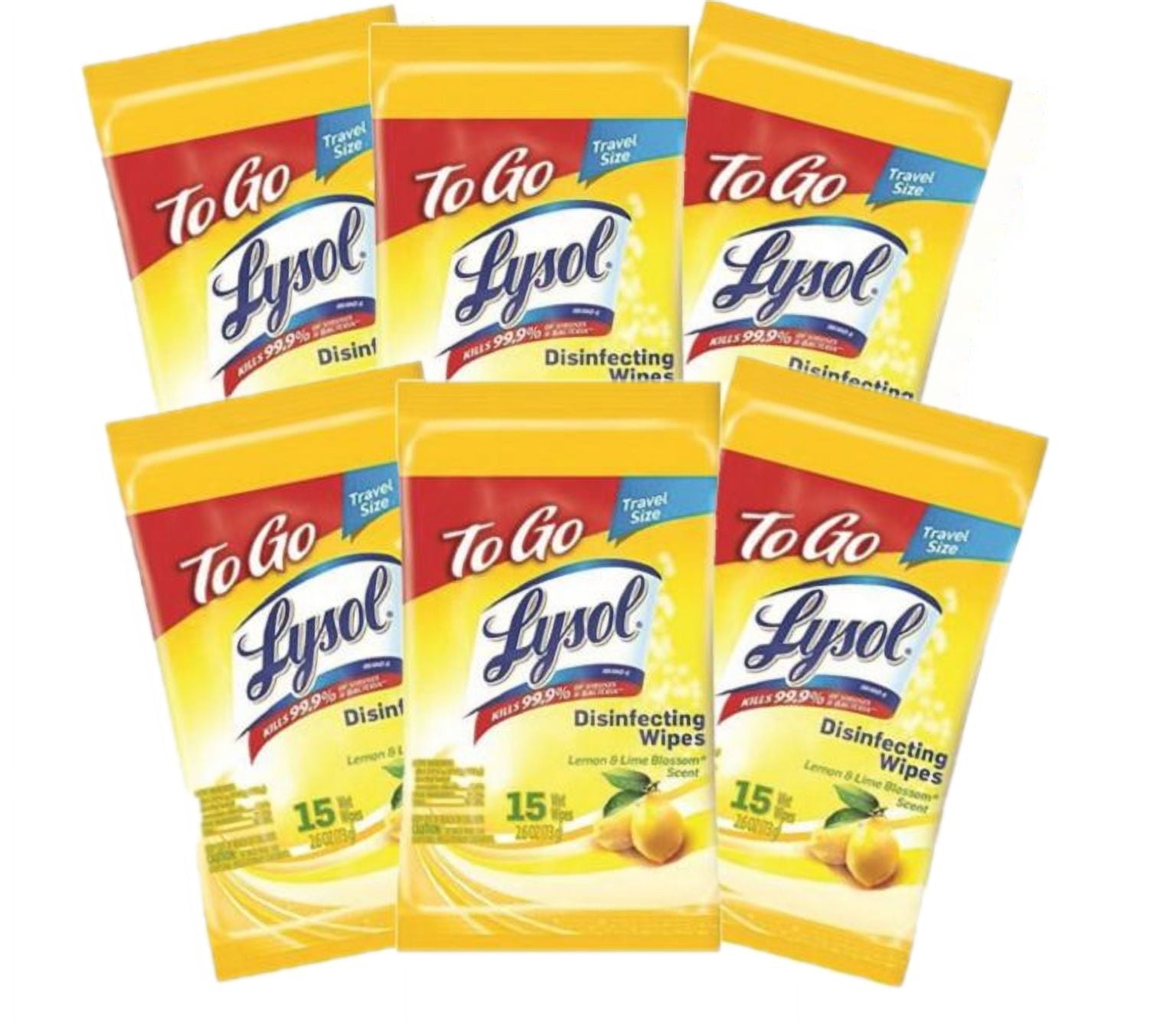 Lysol Disinfecting Wipes - Lemon & Lime Blossom To-Go Flatpack 15 Count, 6 Packs