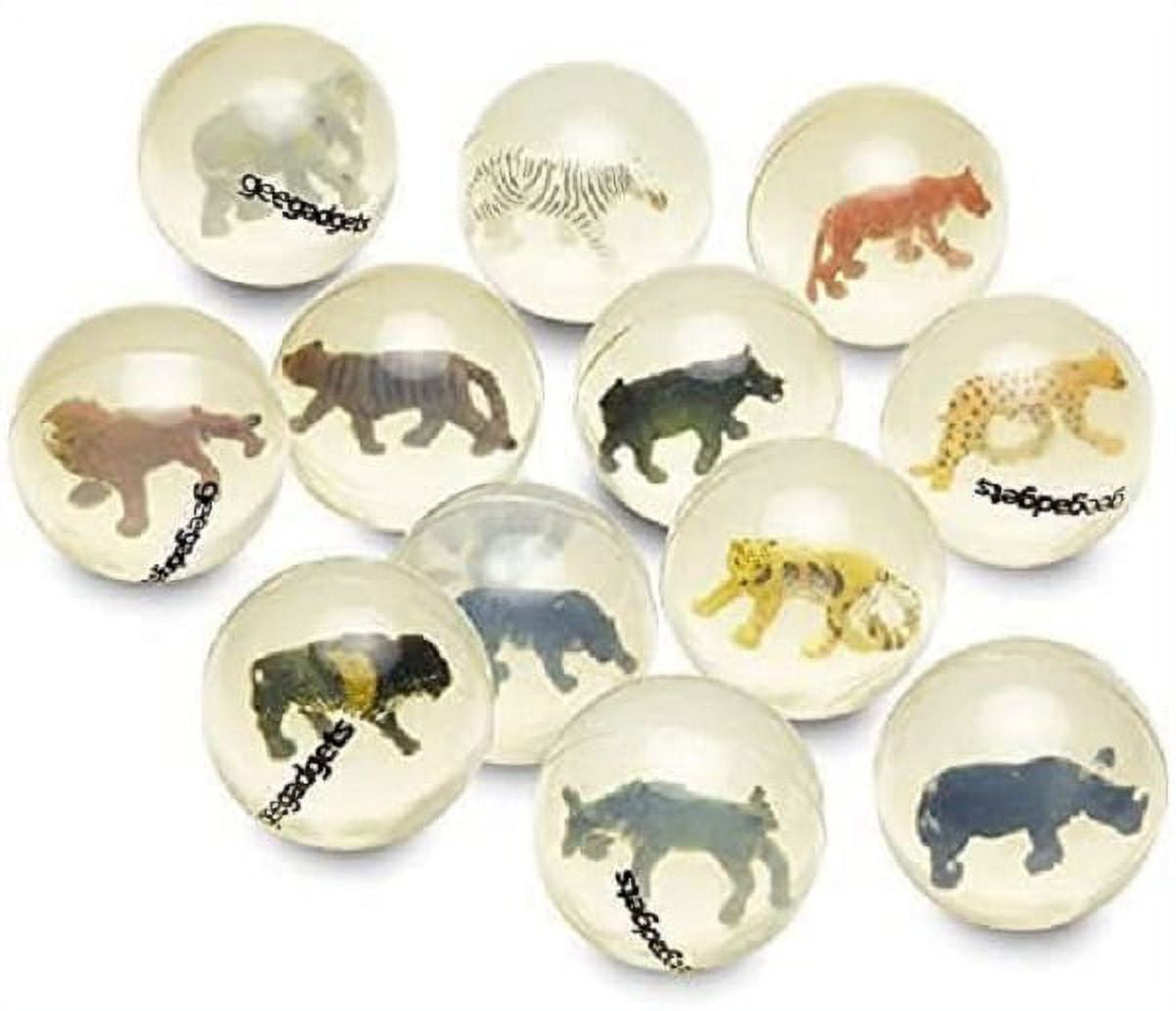 12 Clear Bouncy Balls with Animals - Rubber Bouncing Ball Toys with Safari Kingdom Animals Inside - Great Gift for Kids Party Favors, Prizes and Rewards 45mm - by Gee Gadgets (X-Large)