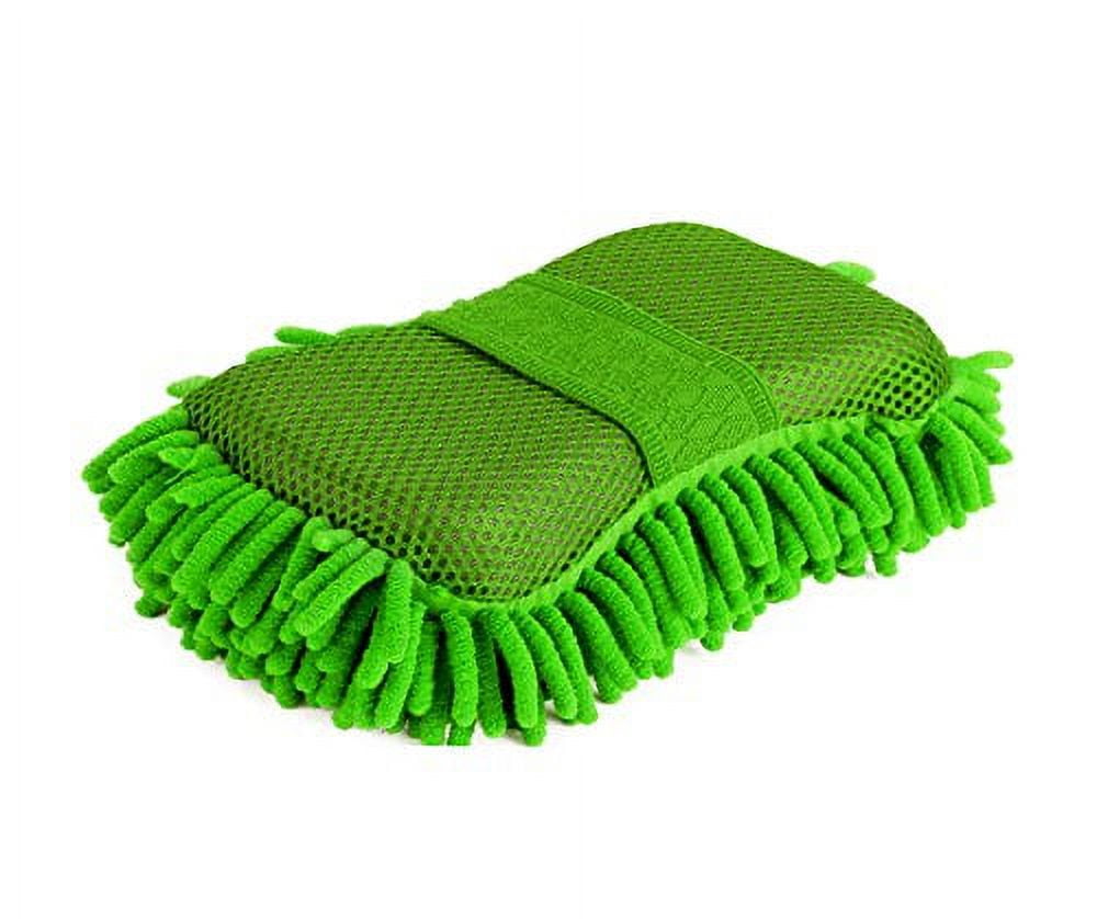 Gee Gadgets Two Sided Car Wash Sponge - Chenille Microfiber Dual Scrubber with Built-in Hand Strap - Absorbent and Scratch-Free Clean - One Pack - Green