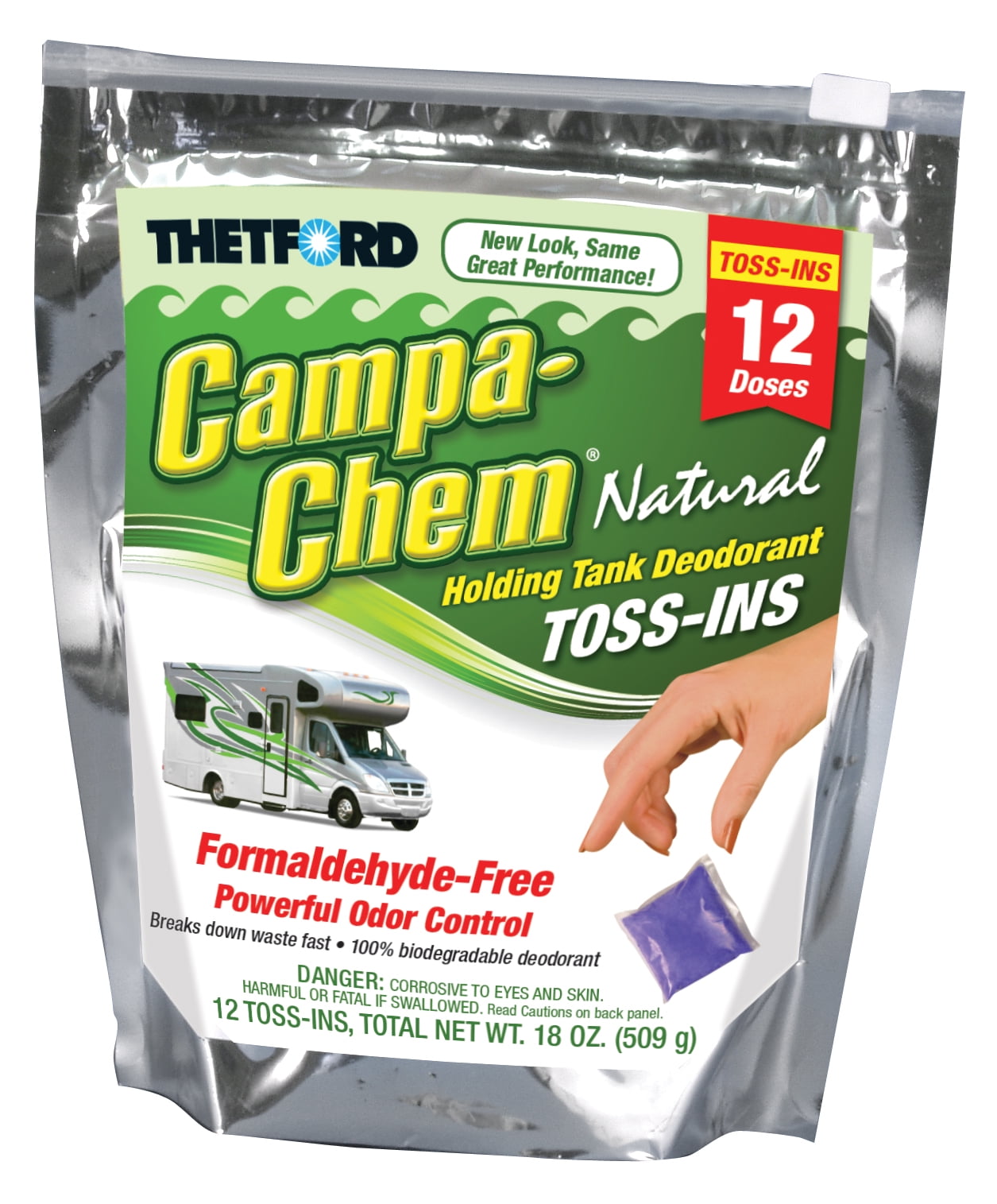 Campa-Chem Natural Toss-Ins RV Holding Tank Treatment - Deodorant / Waste Digester / Detergent -12x1.5 oz packets - Thetford 36539