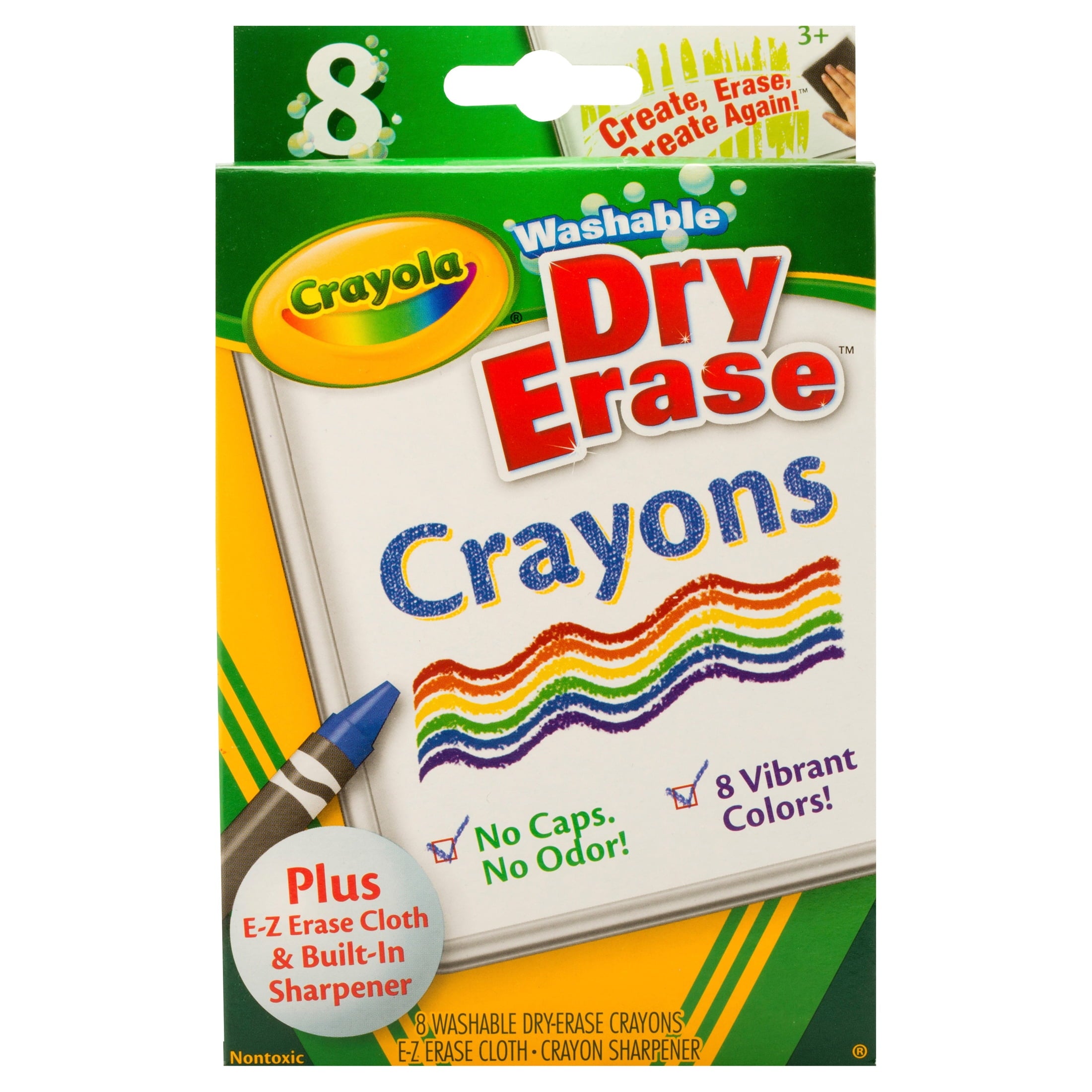 Crayola Washable Dry Erasable Crayons, Assorted Colors, Child, 8 Pieces