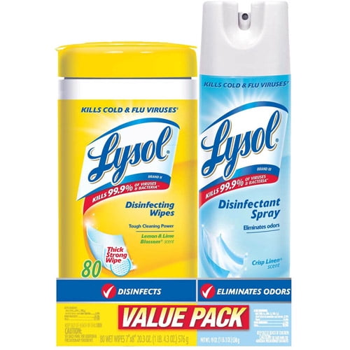 Lysol Disinfecting Wipes & Crisp Linen Scent Disinfectant Spray Value Pack (Pack of 2)