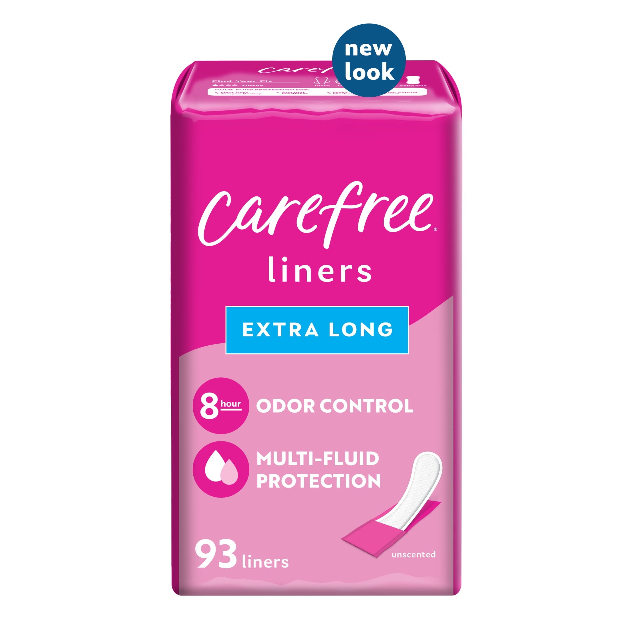 Carefree Regular Panty Liners, Extra Long, Unscented, 93 Ct, 8 Hour Odor Control