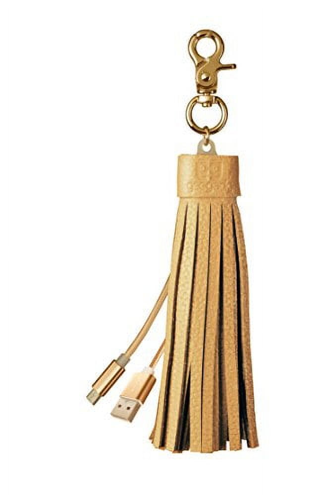 Micro USB Cable Keychain - Android Charging Cord with PU Leather Tassel and Keyring - Gold - by Gee Gadgets