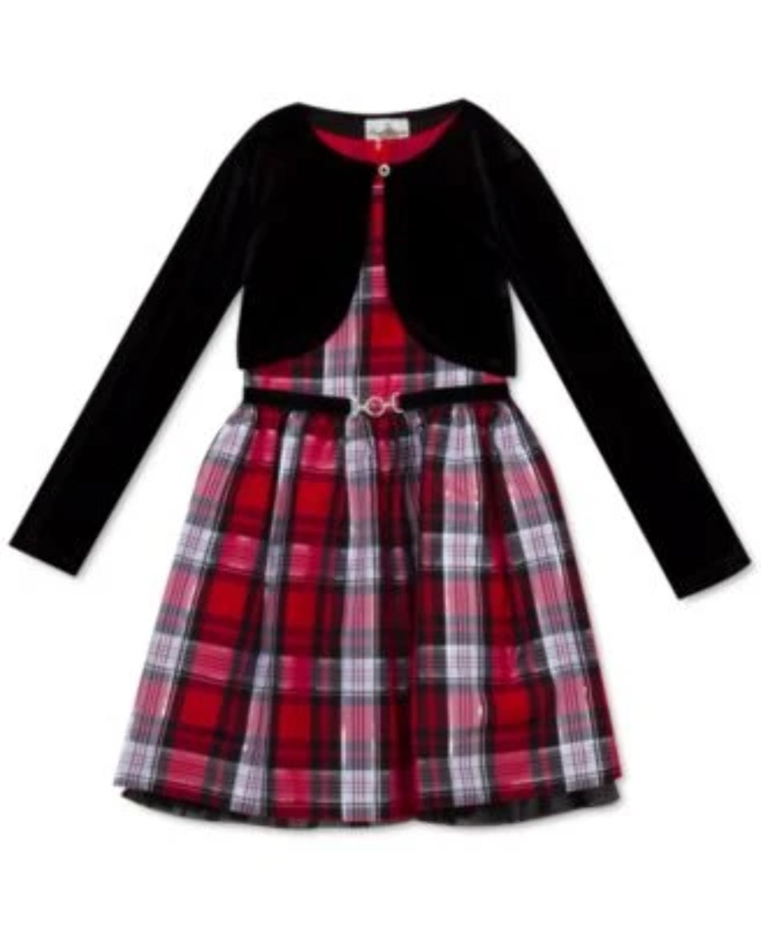 Big Girls Plaid Dress with Velvet Bolero 14