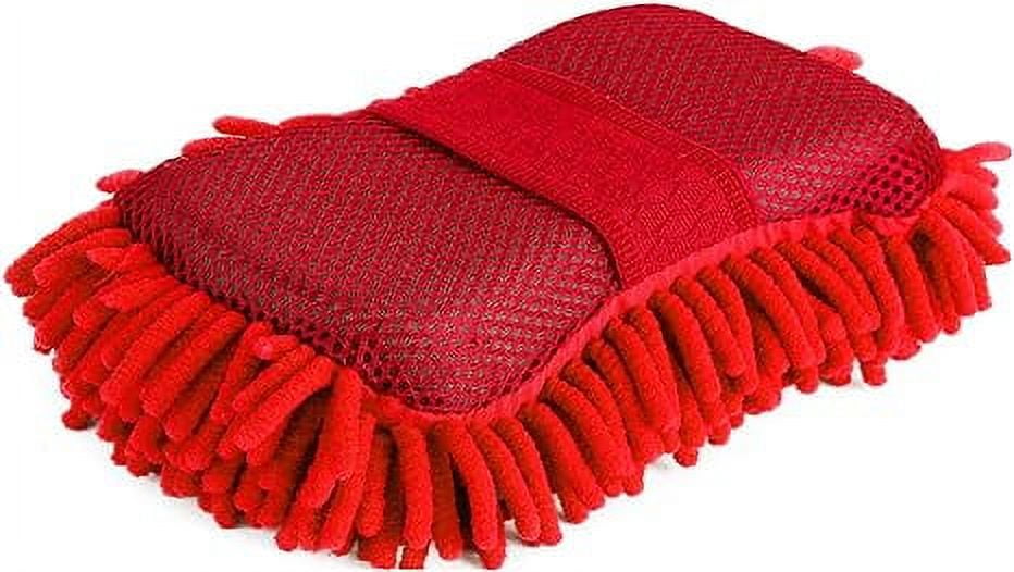 Gee Gadgets Two Sided Car Wash Sponge – Chenille Microfiber Dual Scrubber with Built-in Hand Strap – Absorbent and Scratch-Free Clean - Red