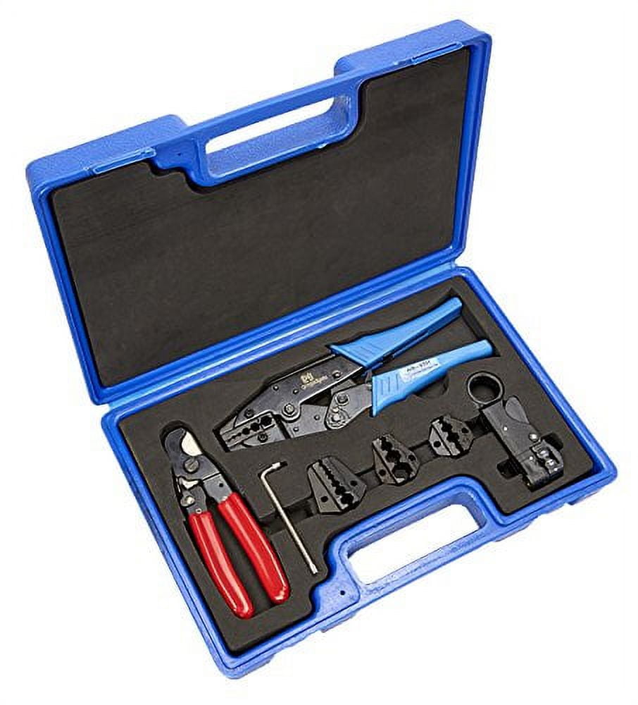 8 Piece Combination Crimping Tool Set - 2 Cable Cutter Pliers - 1 Crimping Plier Cutters, 4 Dies and Plastic Tool Box Case - Adjustable & Comfortable - By Gee Gadgets