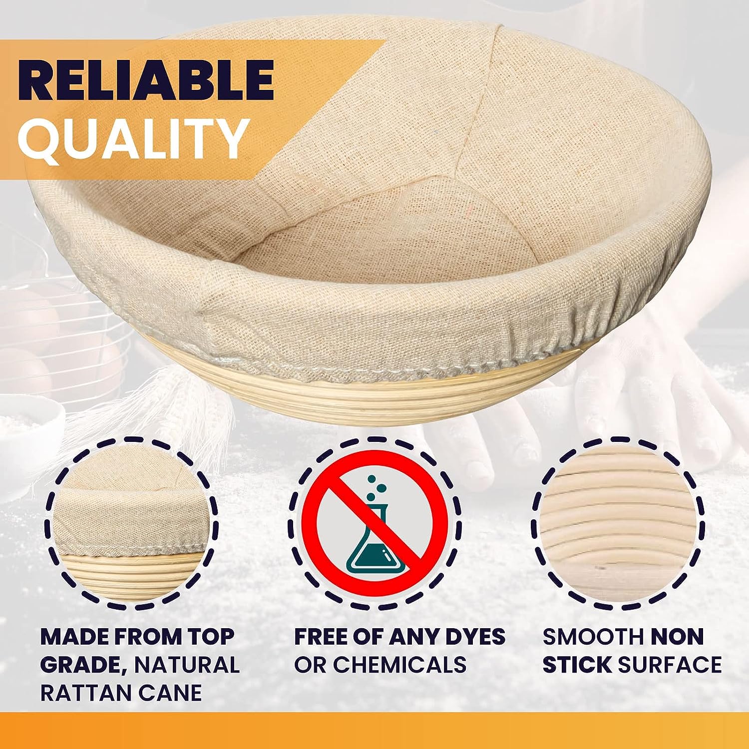 Bread Banneton Proofing Basket Set | 9” & 10” Round Baking Bowl Kit for Sourdough | Includes Dough Scraper, Bread Lame, Brotform Cloth Liner and Basting Brush (Blue)