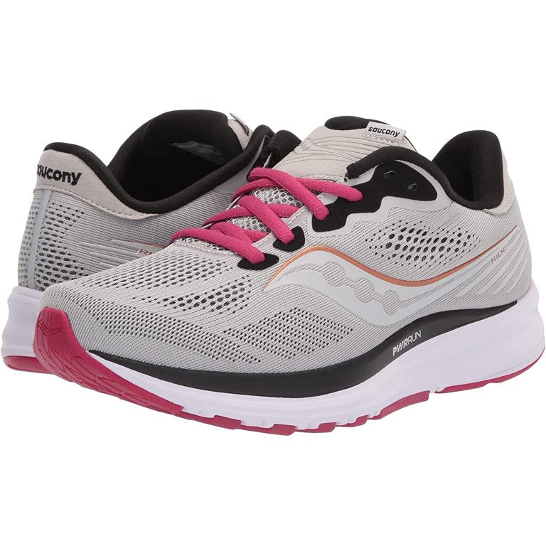 Saucony Womens Ride 14 Running Shoe 12 Fog/Cherry